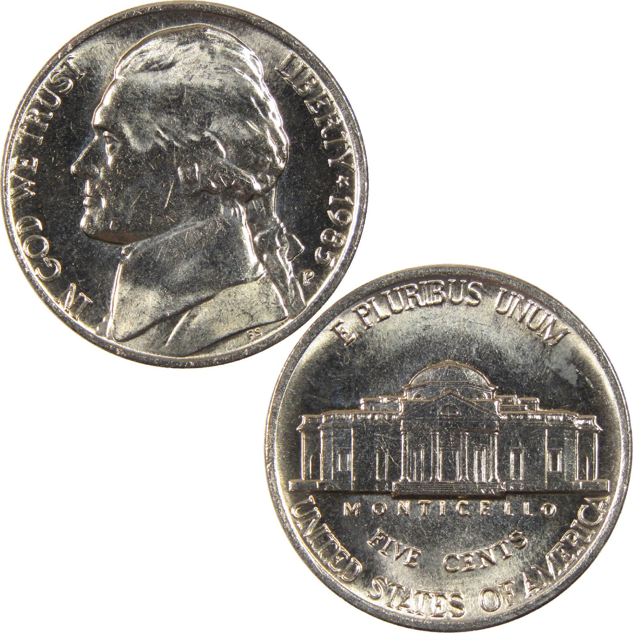 1985 Jefferson nickel collectible coin obverse and reverse with Monticello design