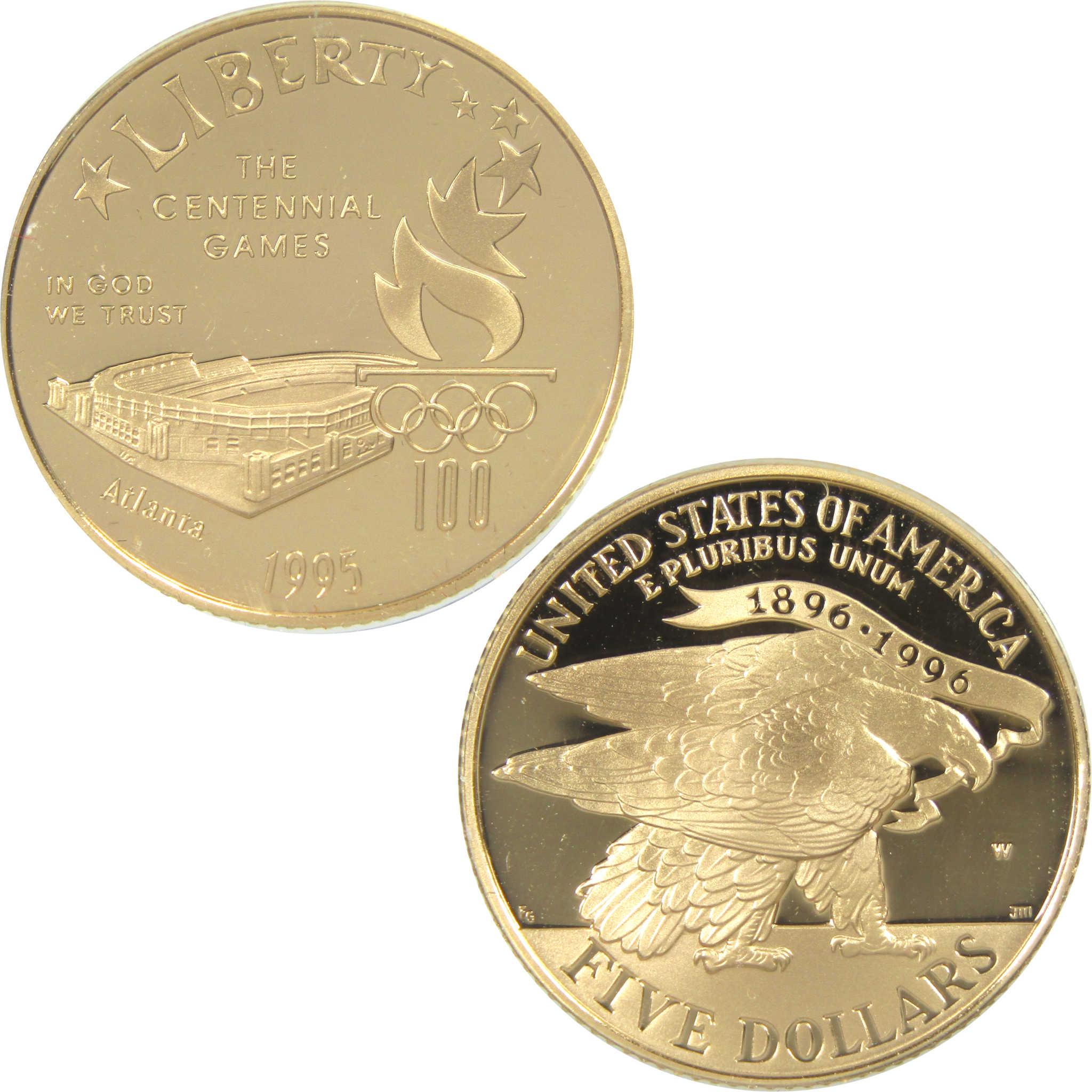 1995 W Atlanta Olympic Games Stadium Commemorative Gold Proof $5 Coin