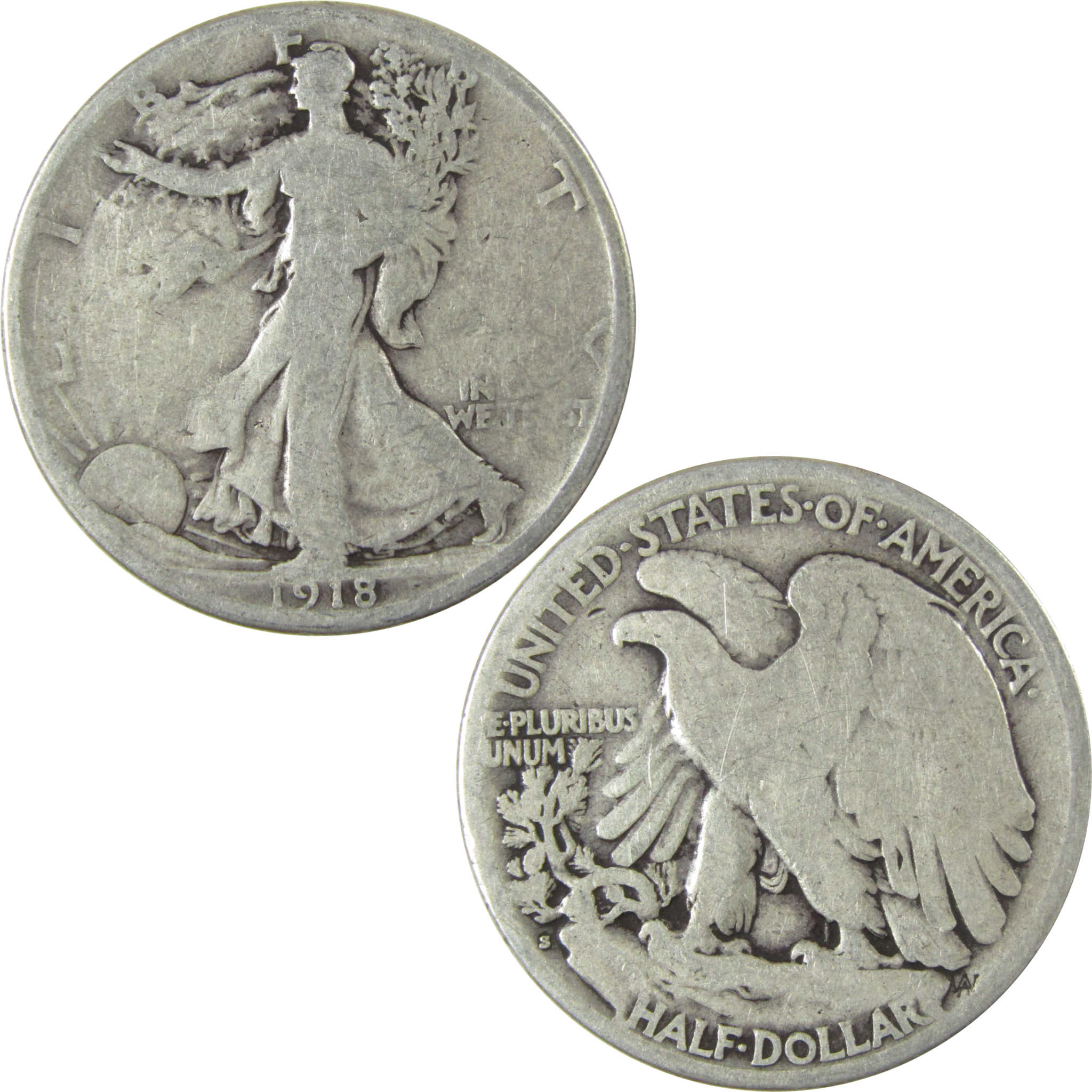 1918 S Liberty Walking Silver Half Dollar G Good 50c Coin SKU:CP520