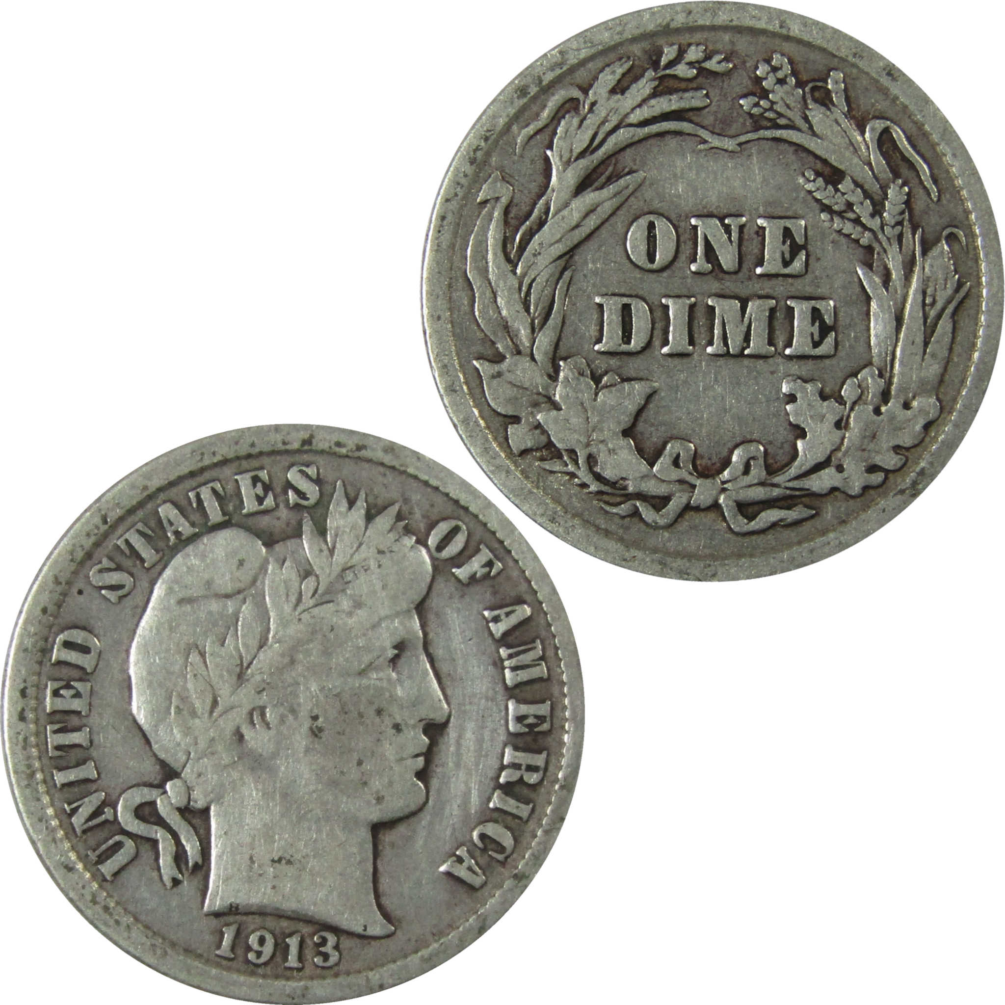 1913 Barber Silver Dime F Fine Details 10c Coin SKU:I26067