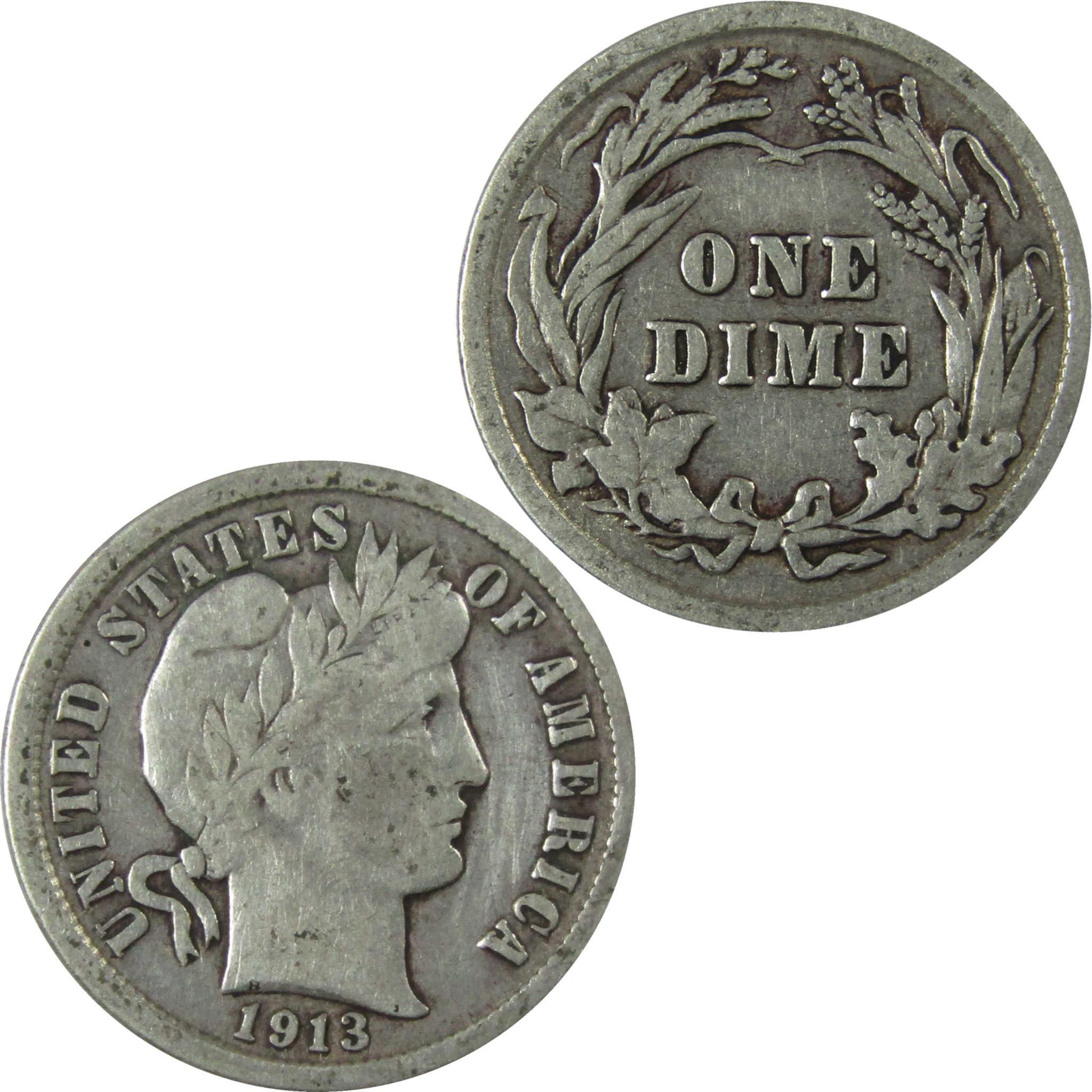 1913 Barber Silver Dime F Fine Details 10c Coin SKU:I26067