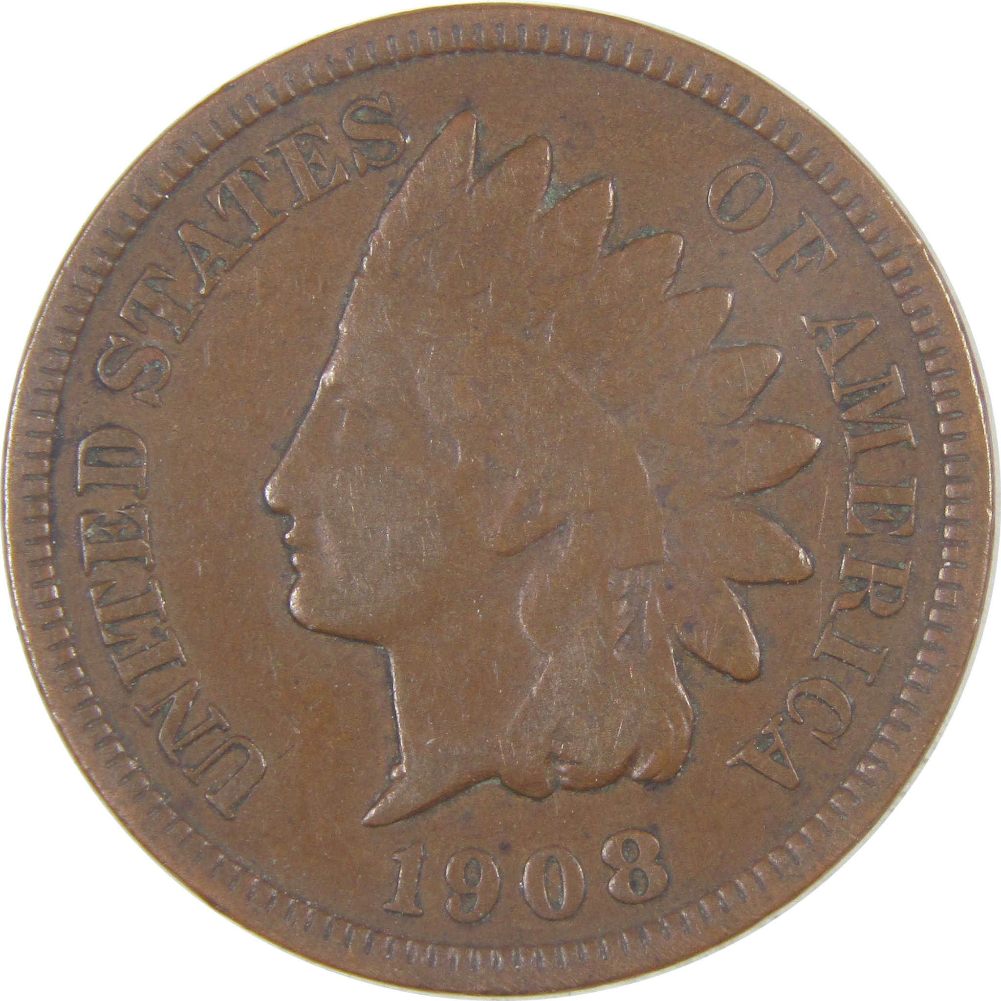 1908 S Indian Head Cent F Fine Penny 1c Coin SKU:I16849