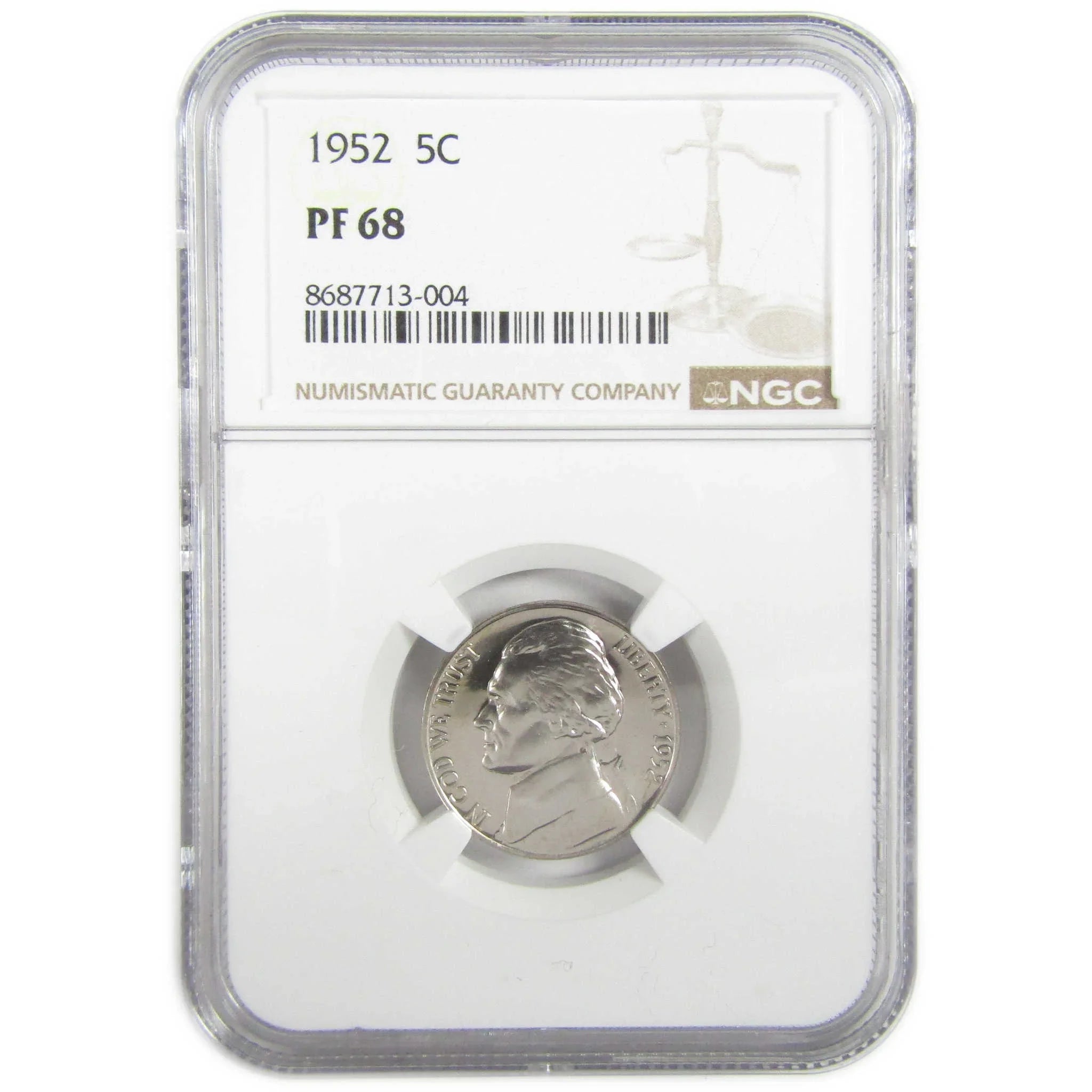 1952 Jefferson Nickel PF 68 NGC Proof 5c Coin Collectible SKU:I27355