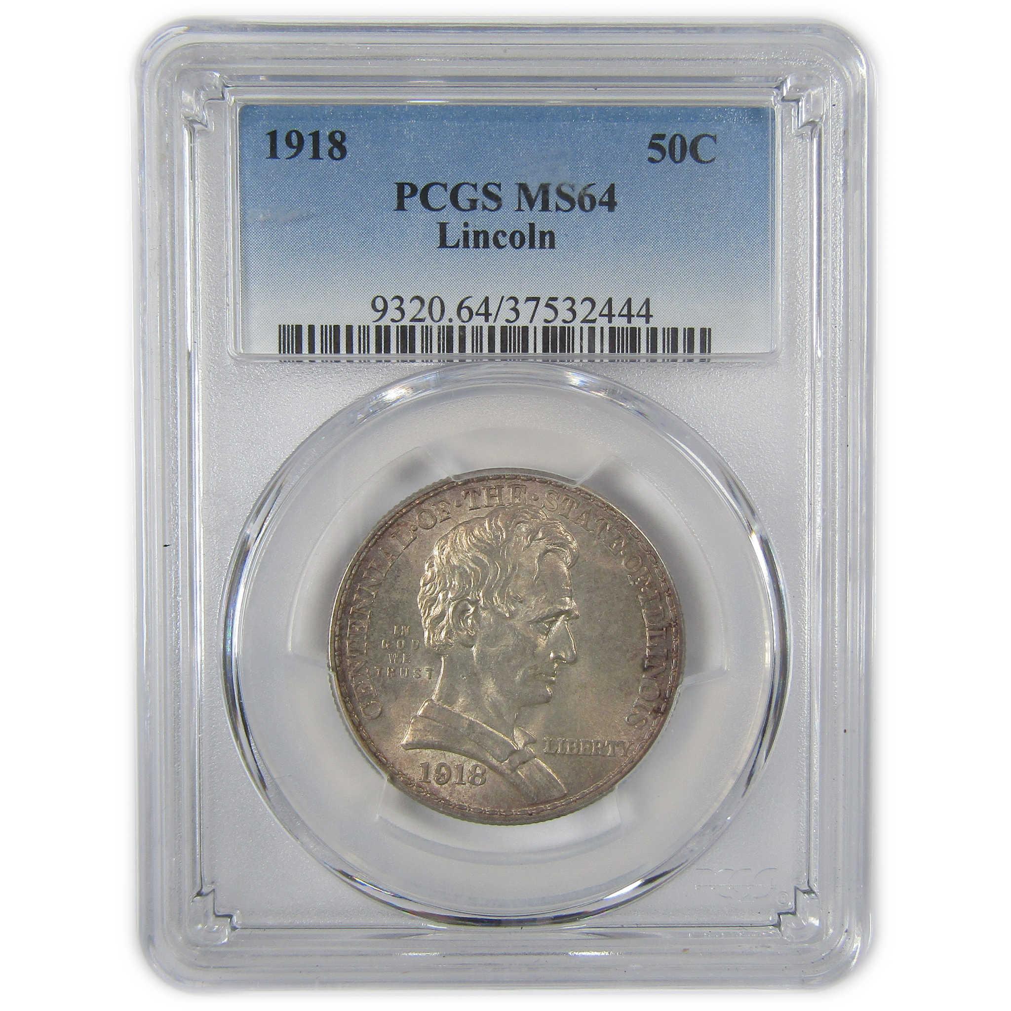 Lincoln Illinois Commemorative Half Dollar 1918 MS 64 PCGS SKU:I23674