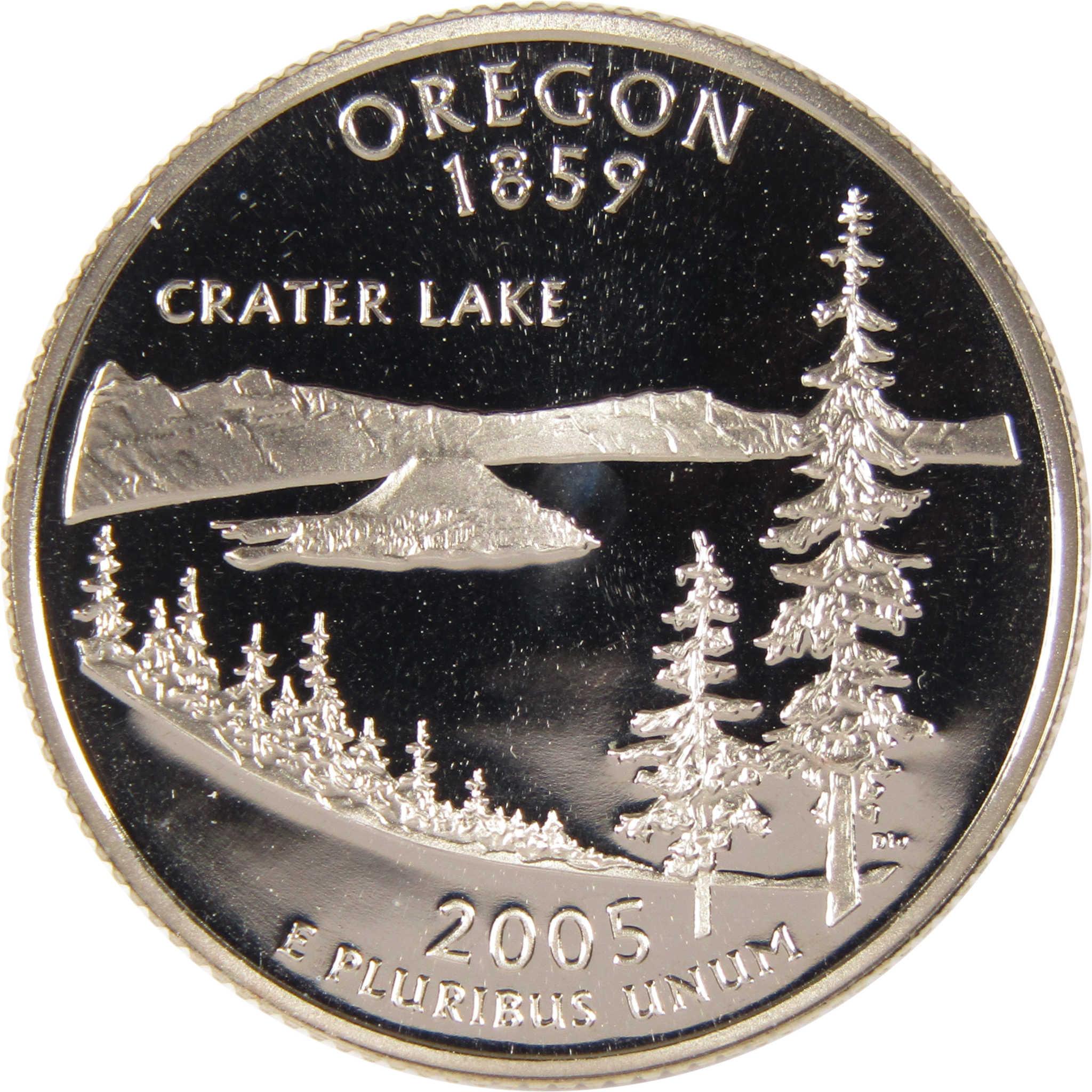 Oregon 2005 Crater Lake state quarter collectible coin with landscape engraving