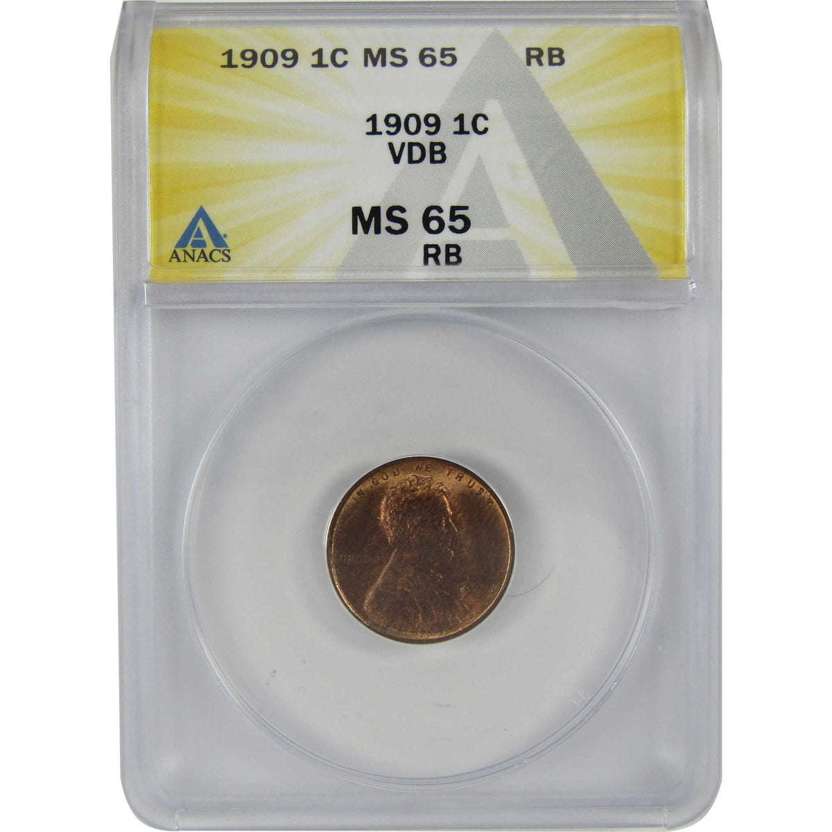 1909 VDB Lincoln Wheat Cent MS 65 RB ANACS Penny 1c Coin SKU:I28775