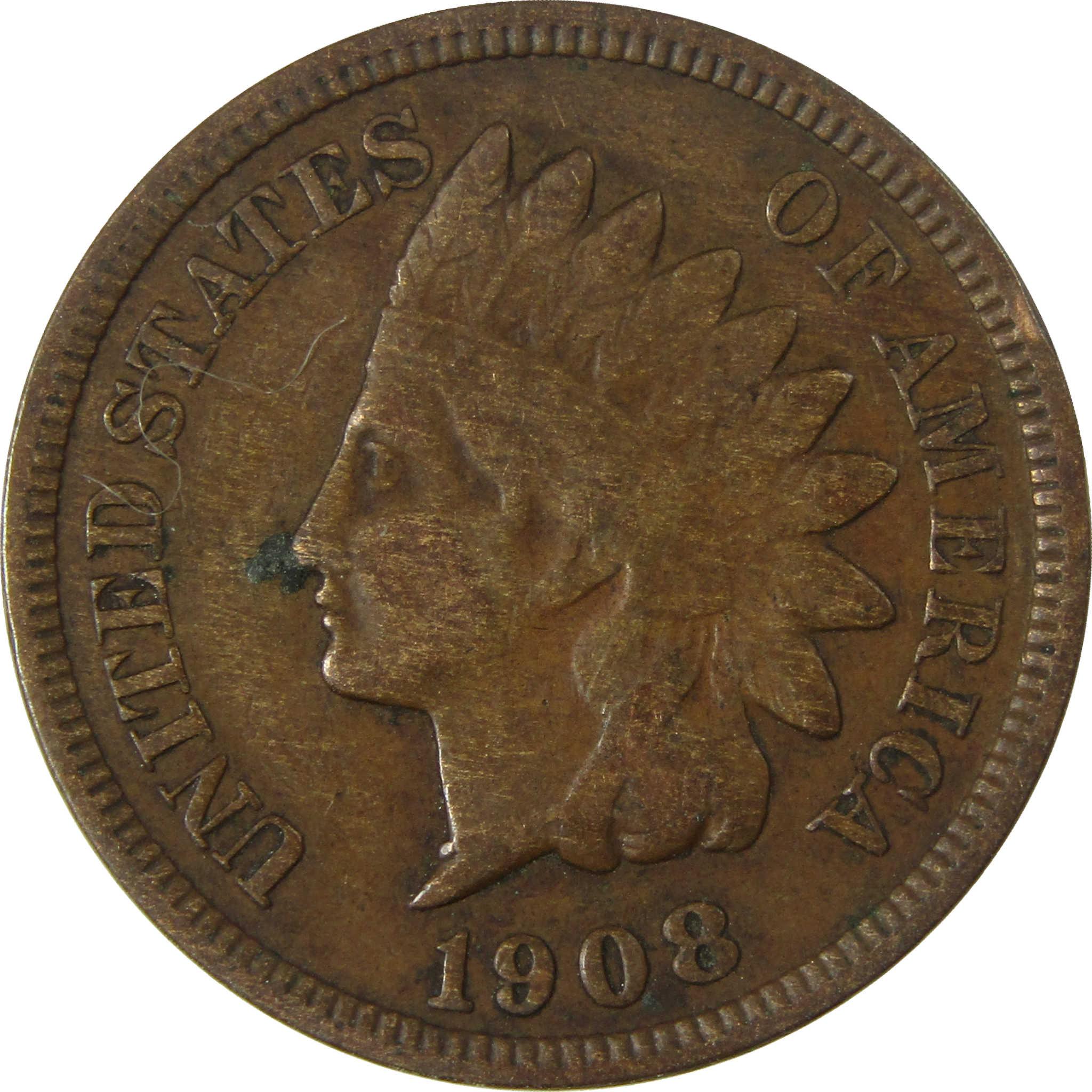1908 Indian Head Cent VG Very Good Penny 1c Coin SKU:I26979