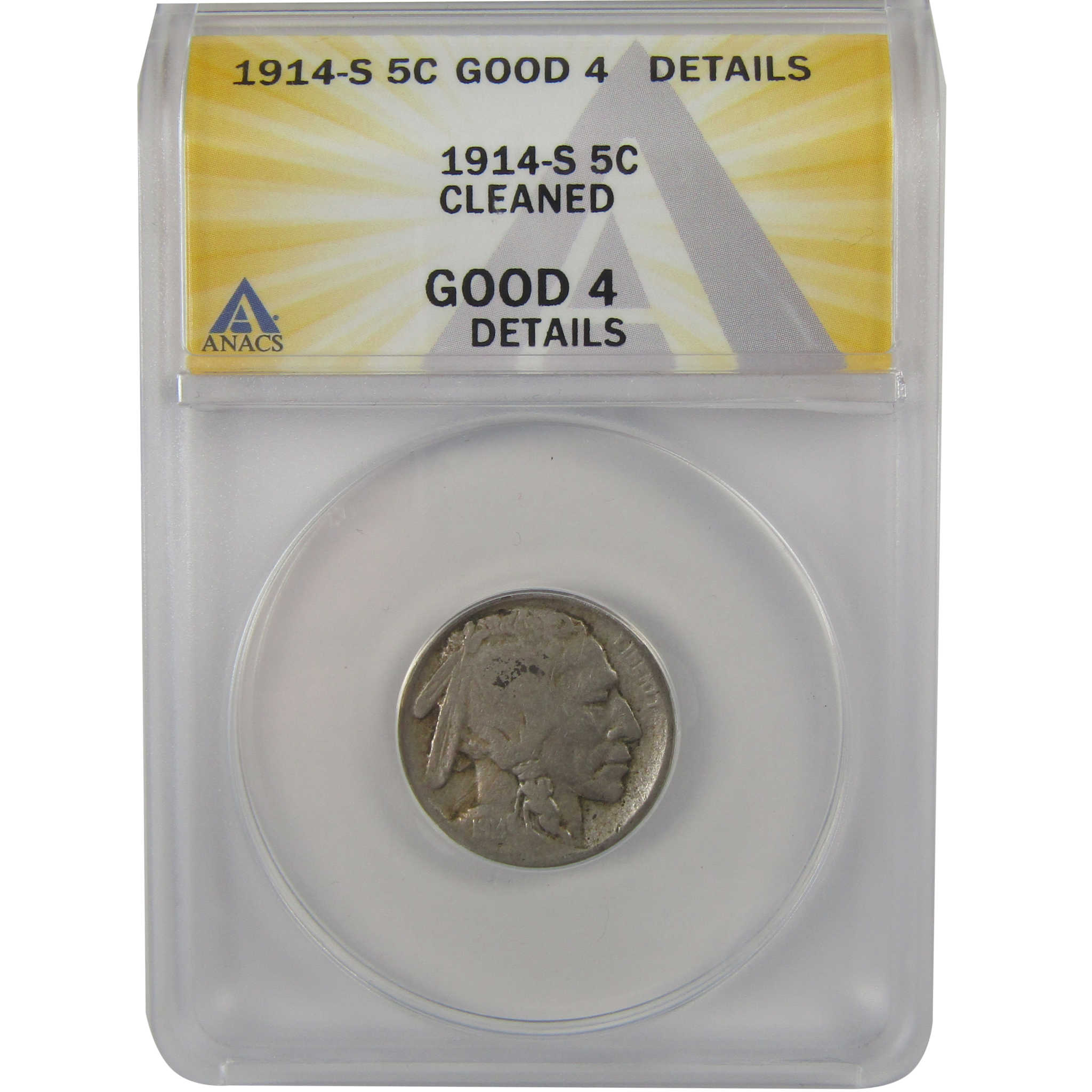 1914 S Indian Head Buffalo Nickel G 4 Details ANACS 5c Coin SKU:I22303