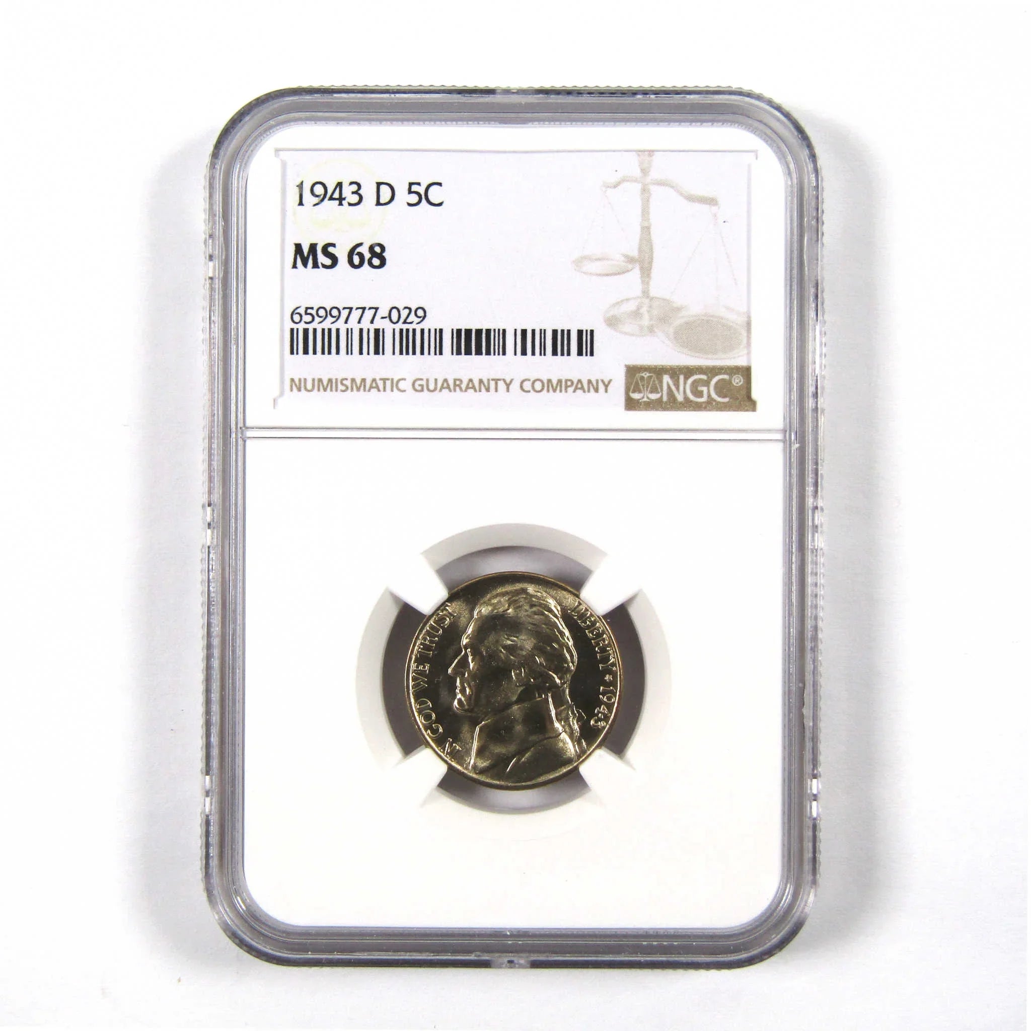 1943 D Jefferson Nickel MS 68 NGC 35% Wartime Silver 5c Unc SKU:I9726