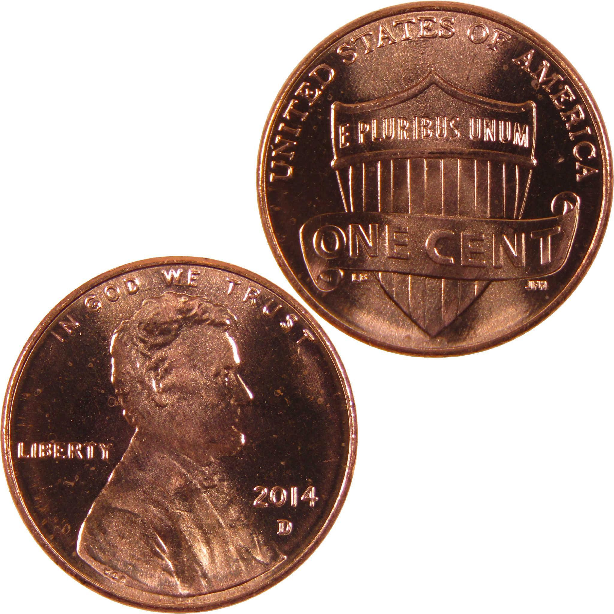2014 D Lincoln penny, collectible one cent coin front and back view