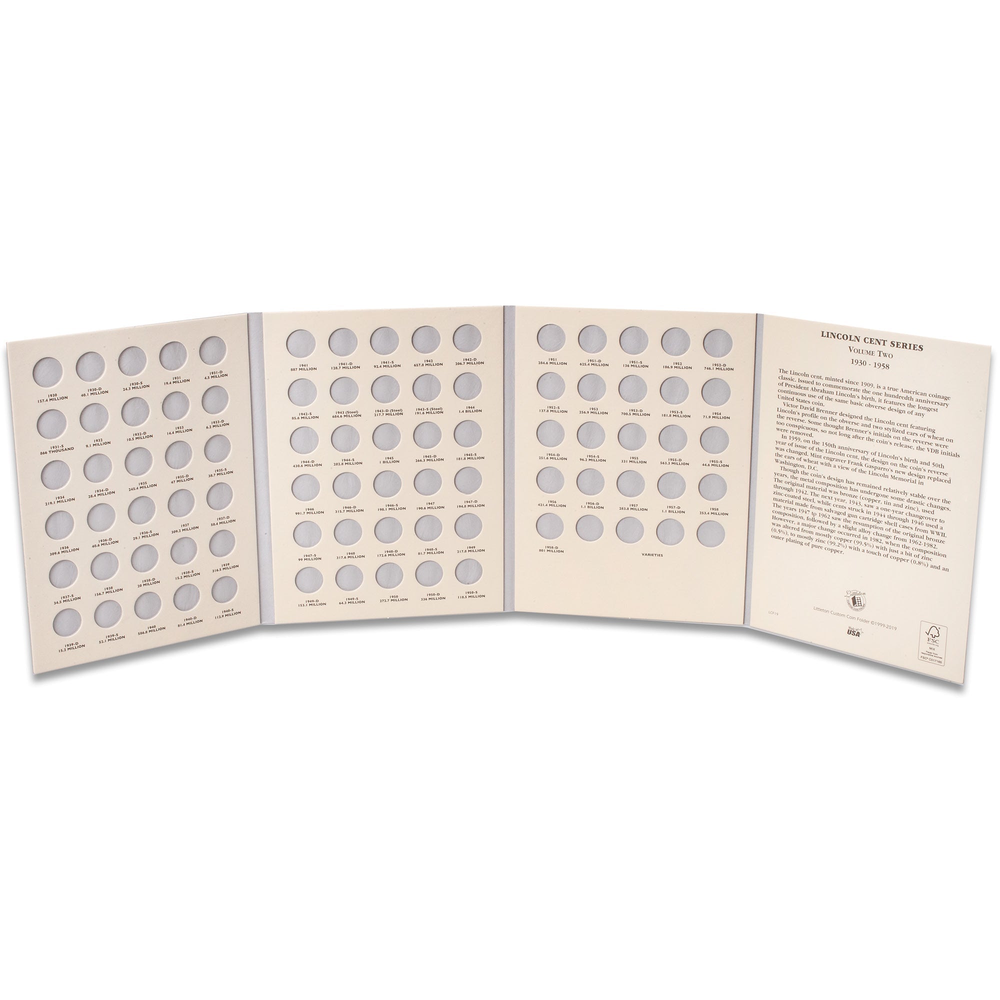 1930-1958 Lincoln Cent Folder Volume 2 Littleton Coin Company