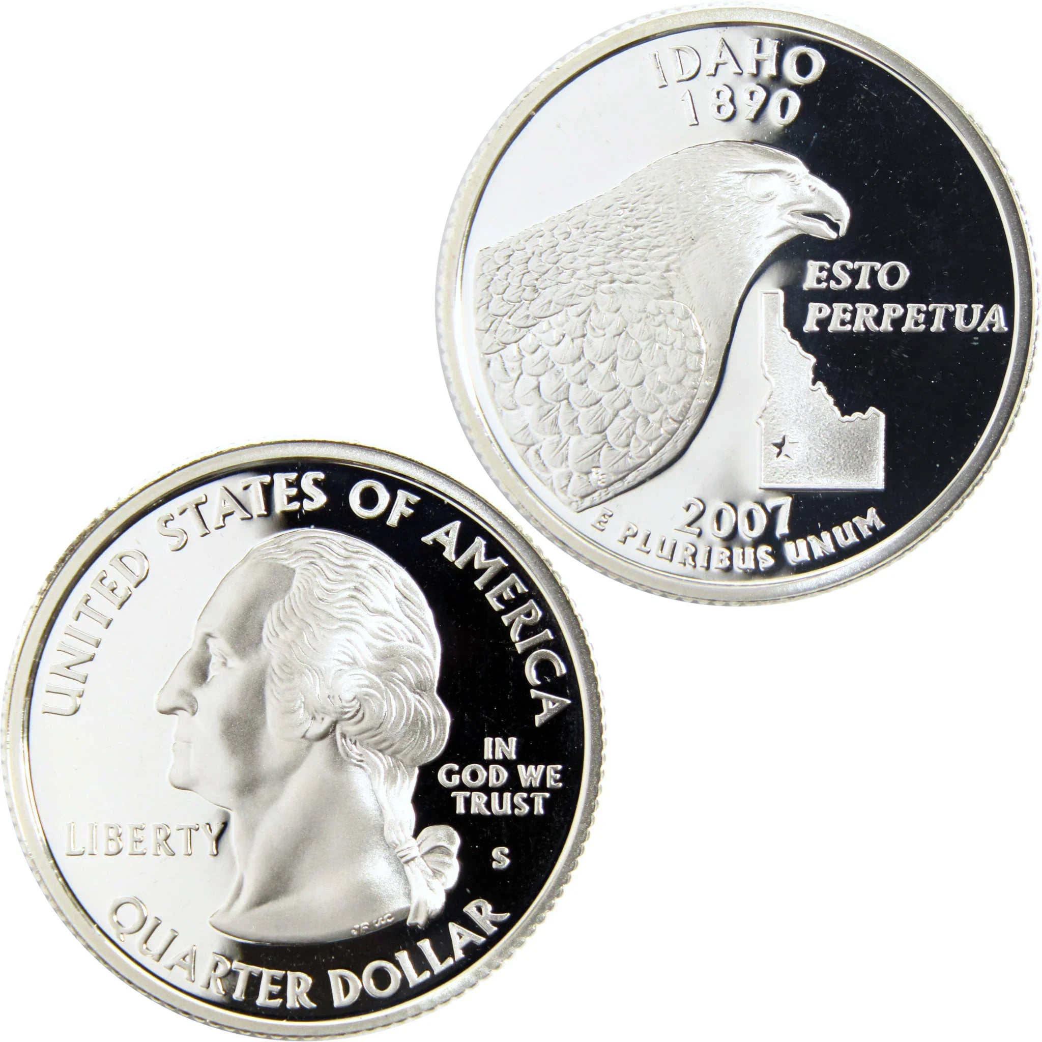 2007 Idaho state quarter dollar coin with eagle and state outline design, collectible coin
