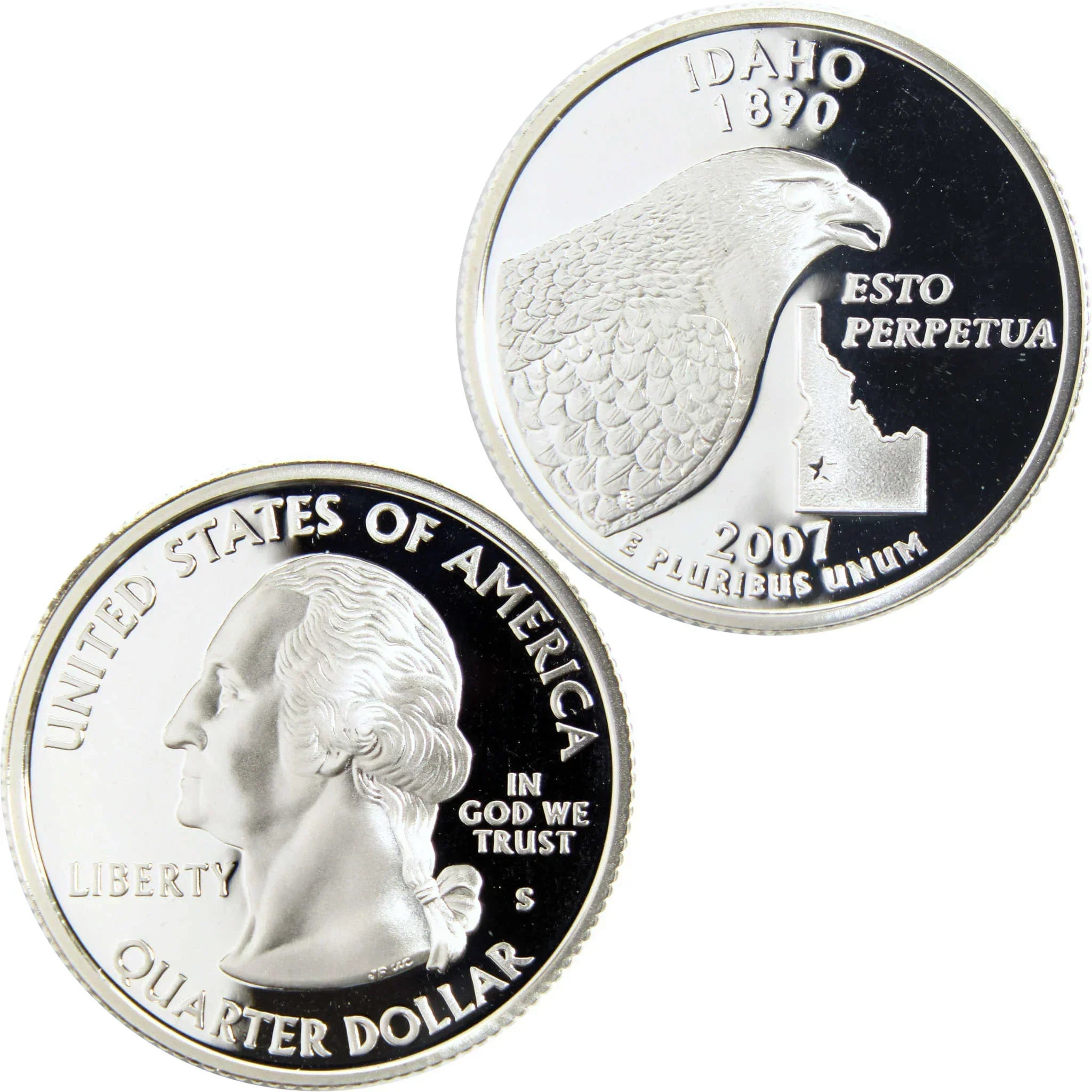 2007 Idaho state quarter dollar coin with eagle and state outline design, collectible coin