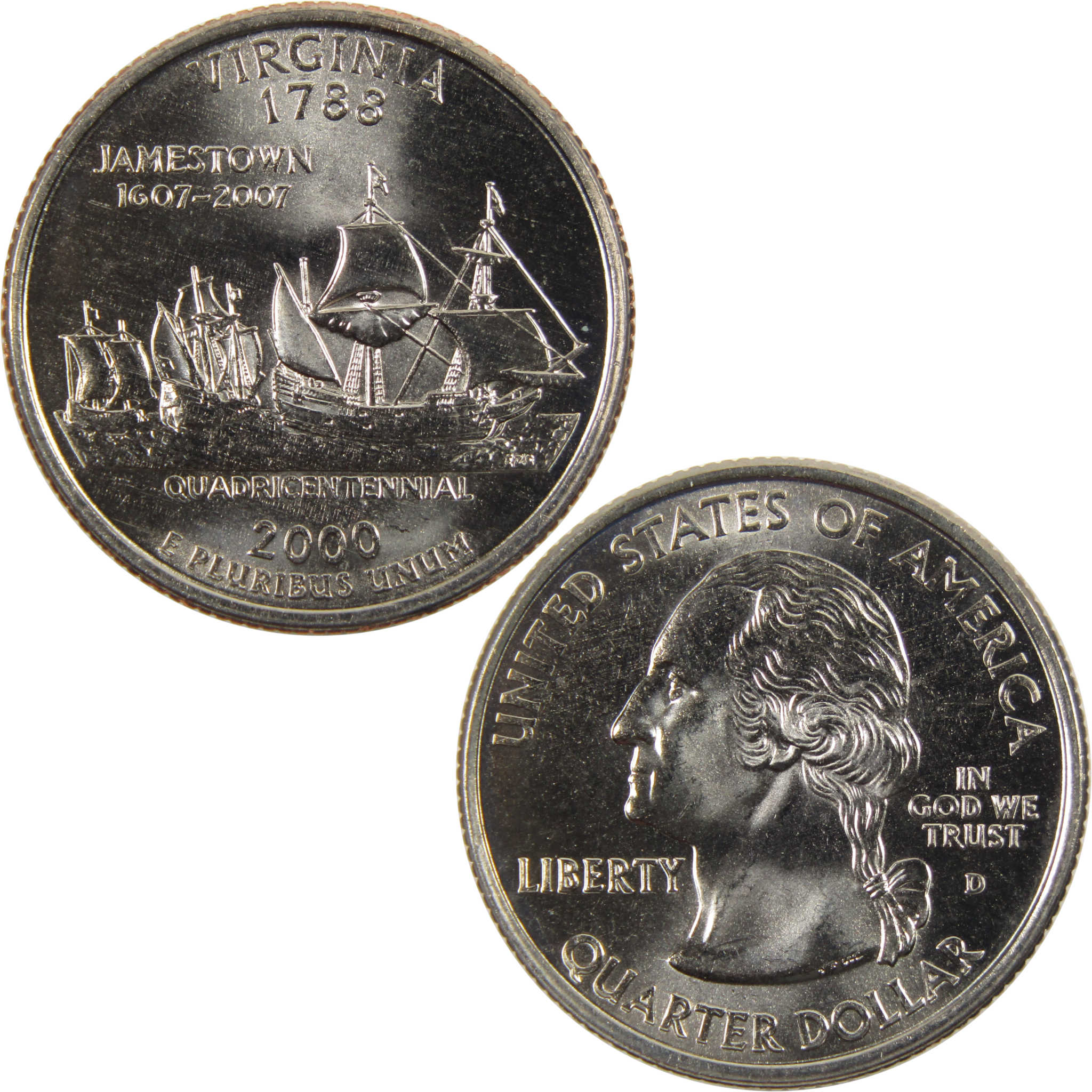2000 D Virginia State Quarter BU Uncirculated Clad 25c Coin