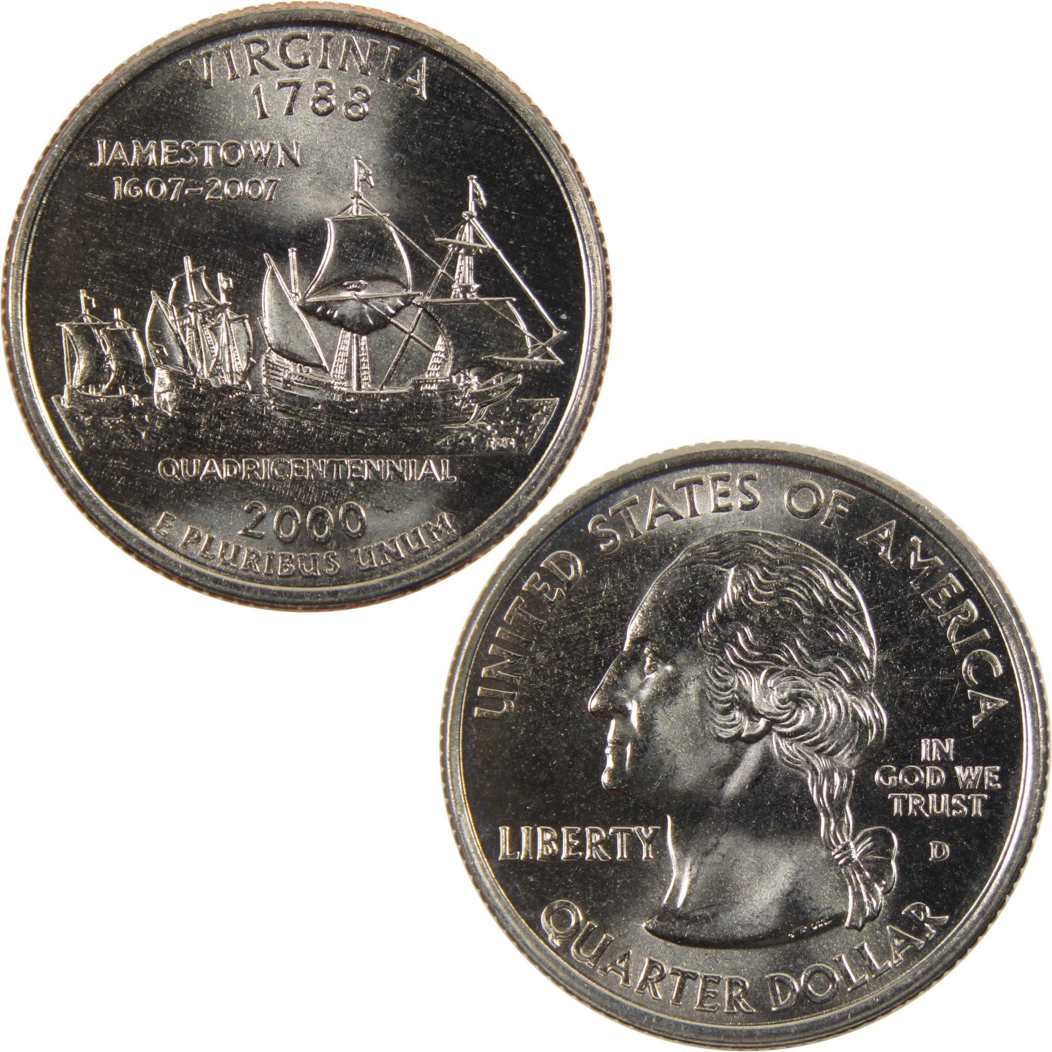 2000 D Virginia State Quarter BU Uncirculated Clad 25c Coin