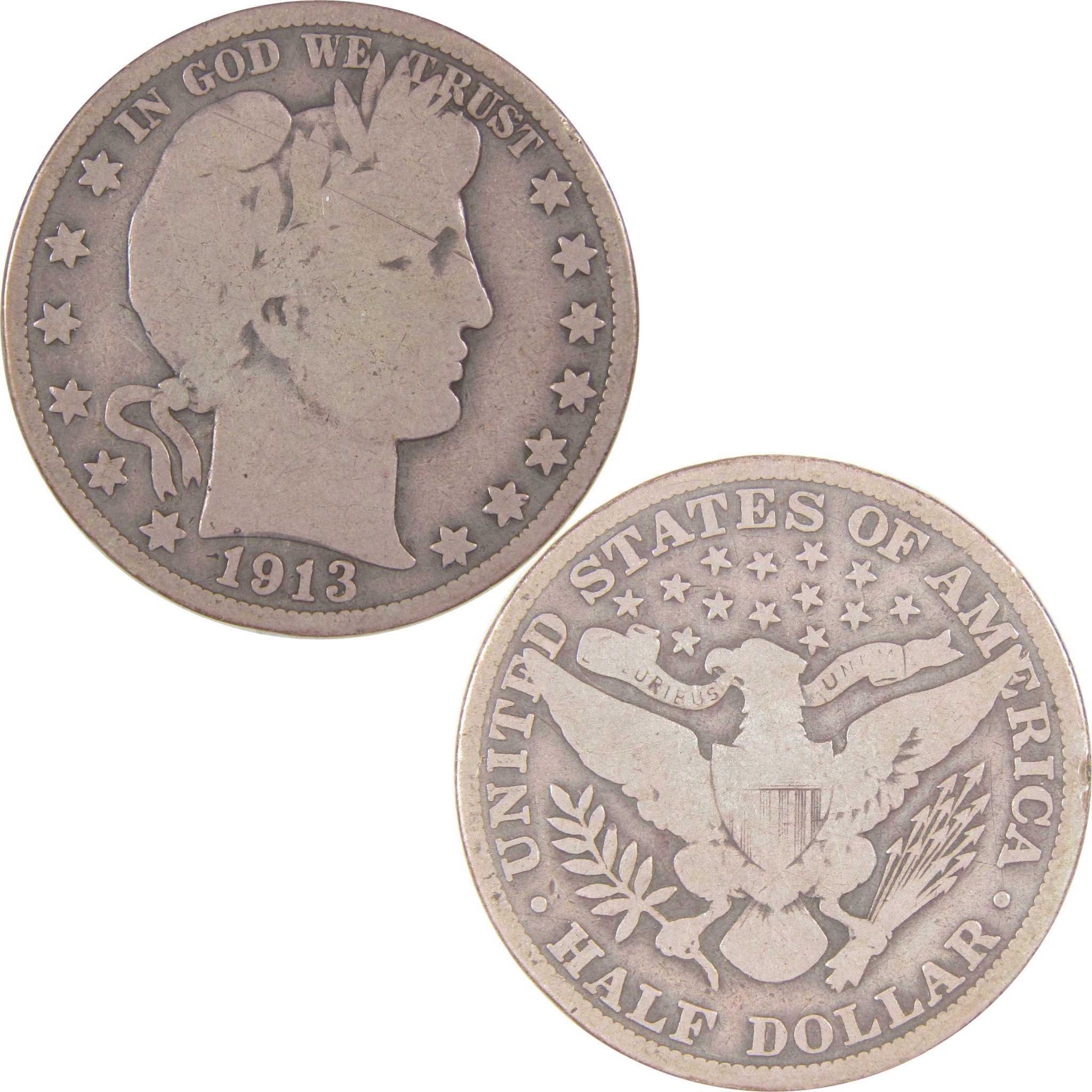 1913 Barber Half Dollar G Good Silver 50c Coin SKU:I18782