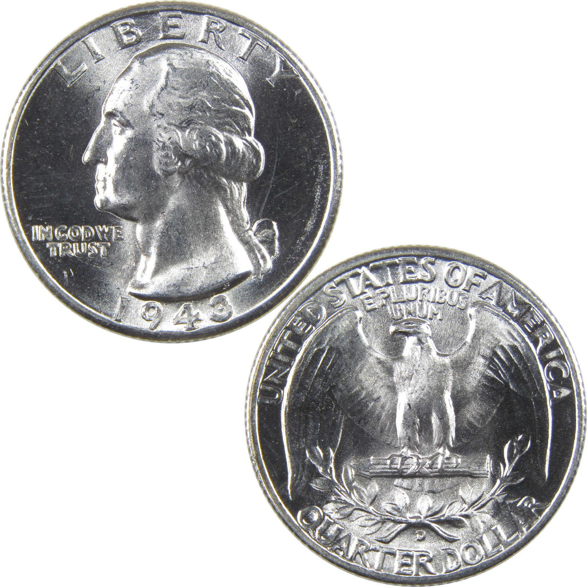 1943 D Washington Silver Quarter Uncirculated Mint State 25c Coin