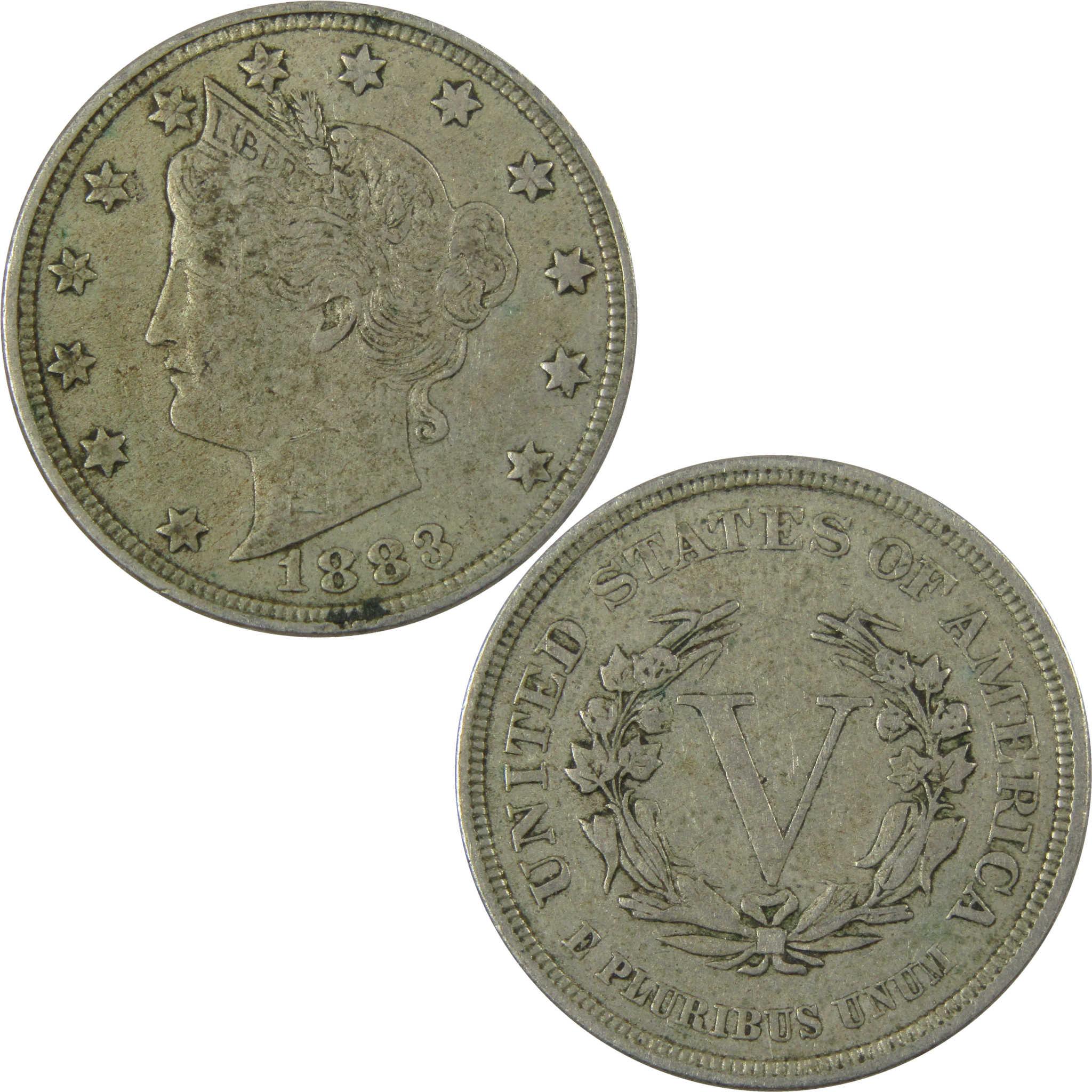 1883 No Cents Liberty Head V Nickel F Fine 5c Coin SKU:I27229