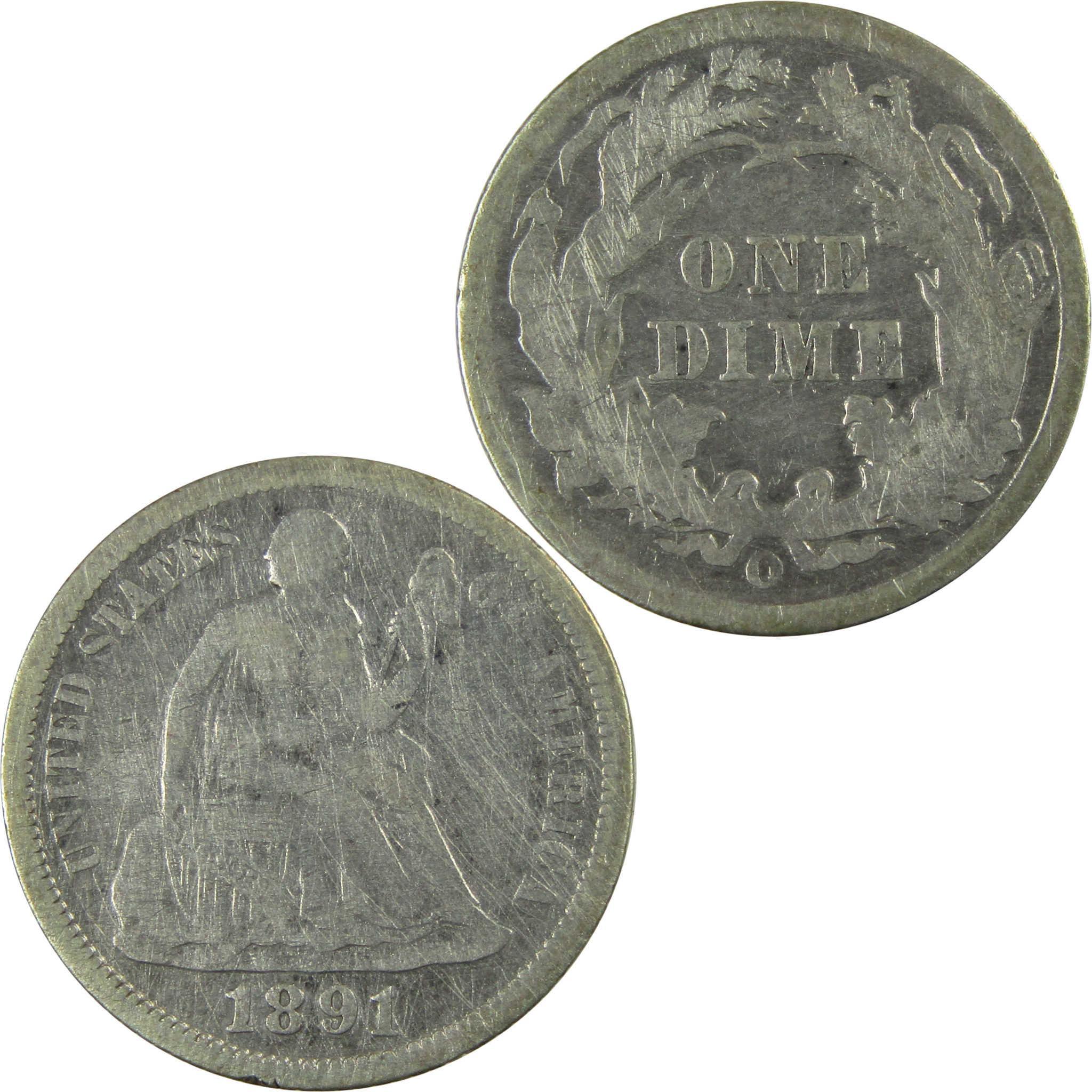 1891 O Seated Liberty Silver Dime F Fine 10c Coin Collectible SKU:CP85