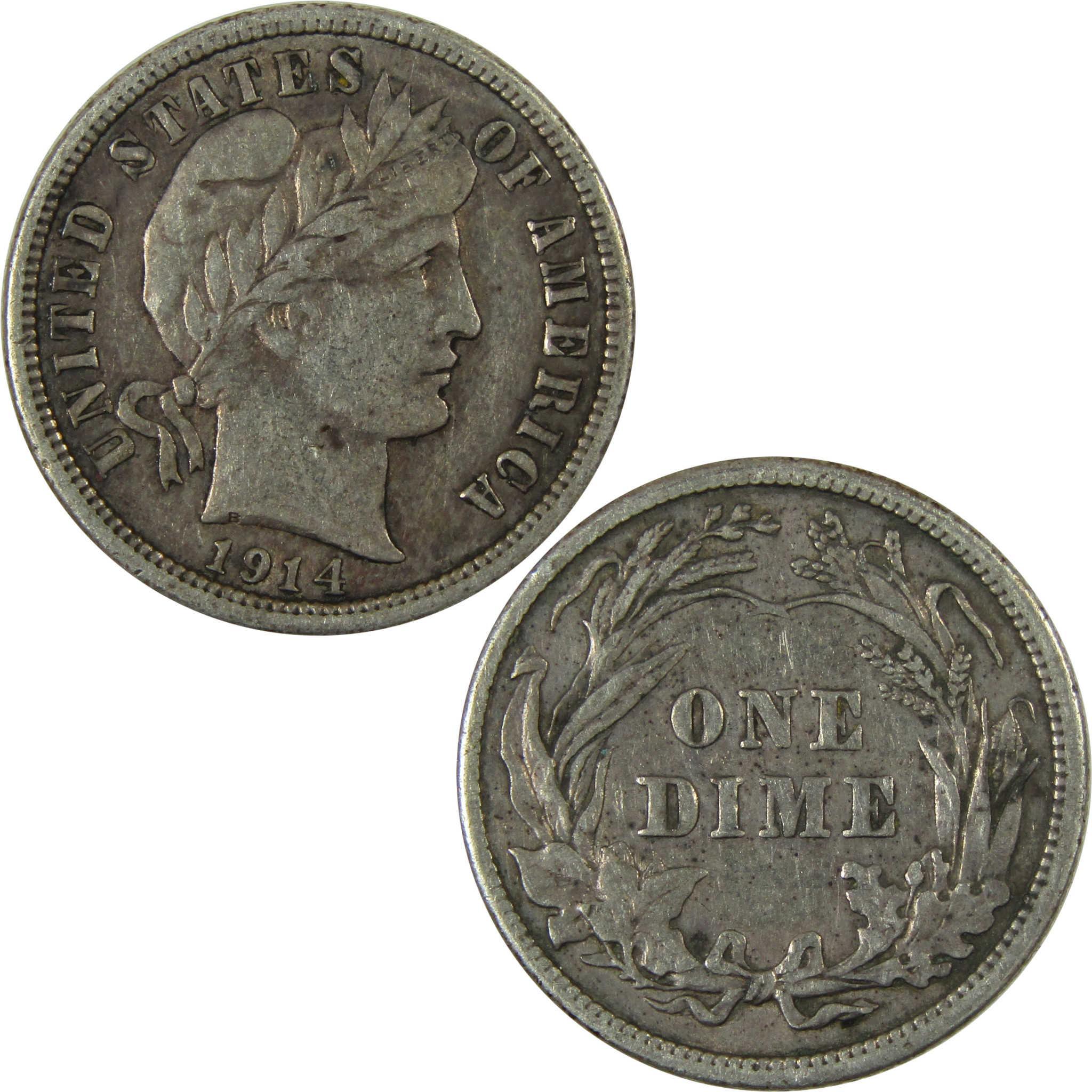 1914 Barber Silver Dime VF Very Fine Details 10c Coin SKU:CP1023