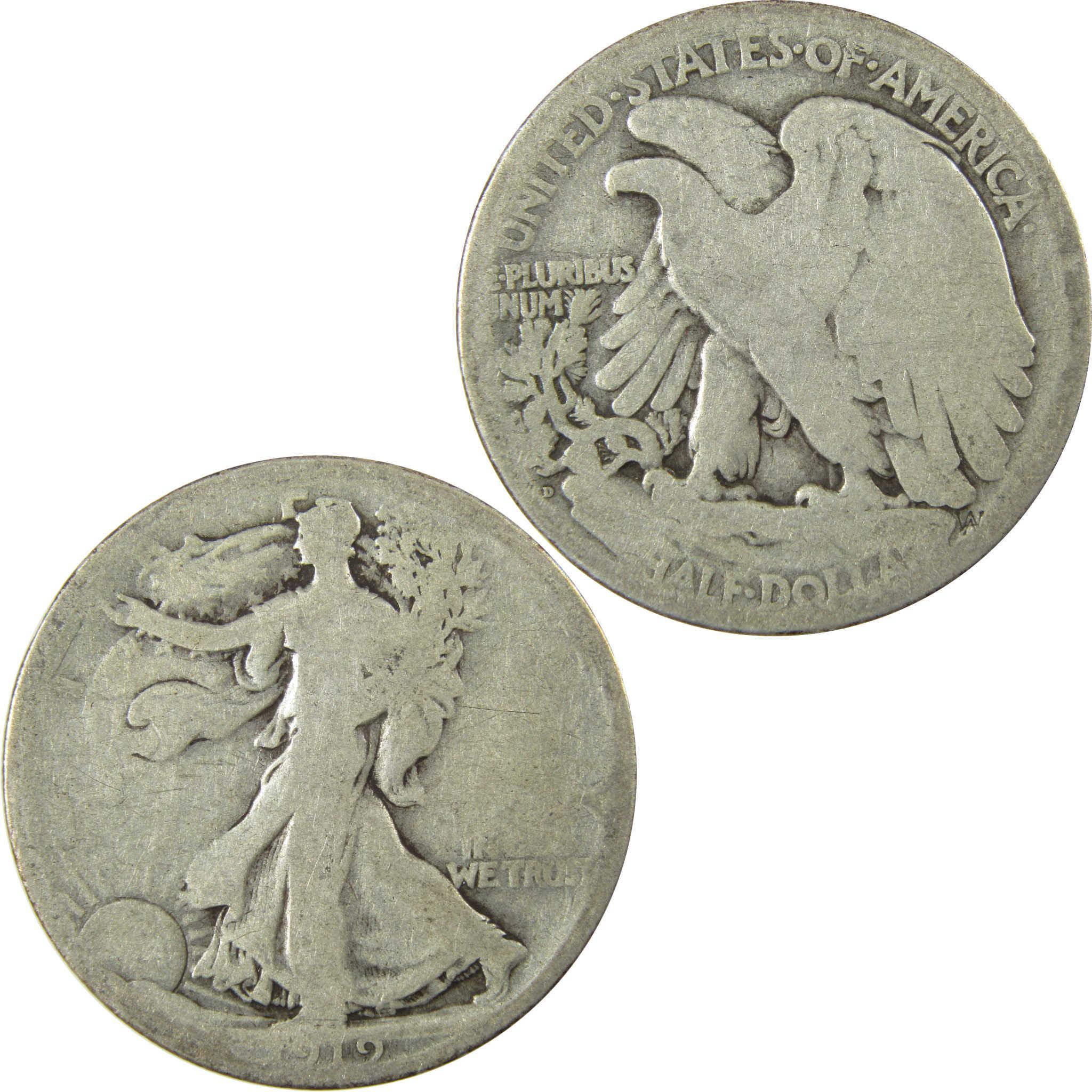 1919 D Liberty Walking Silver Half Dollar AG About Good SKU:CP1422