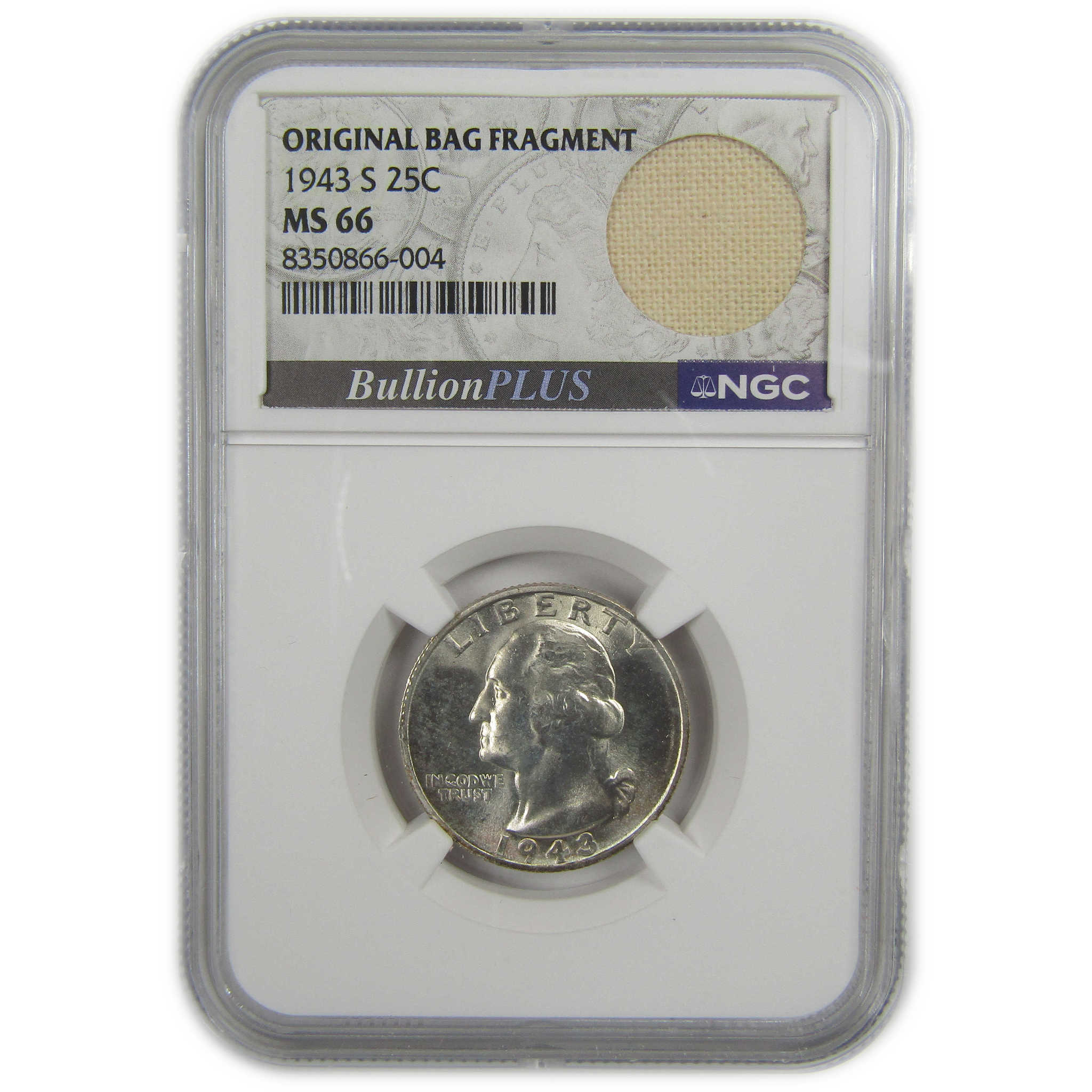 1943 S Washington Quarter MS 66 NGC Silver Bag Fragment SKU:I20494
