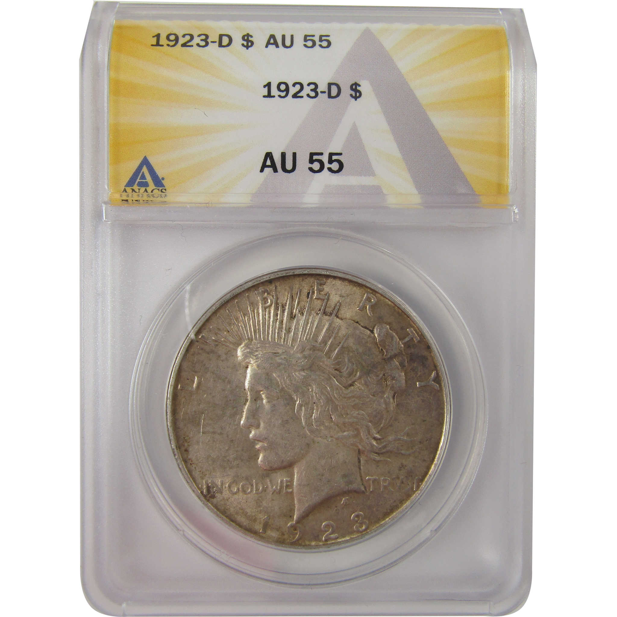 1923 D Peace Dollar AU 55 ANACS Silver $1 Coin SKU:I20911