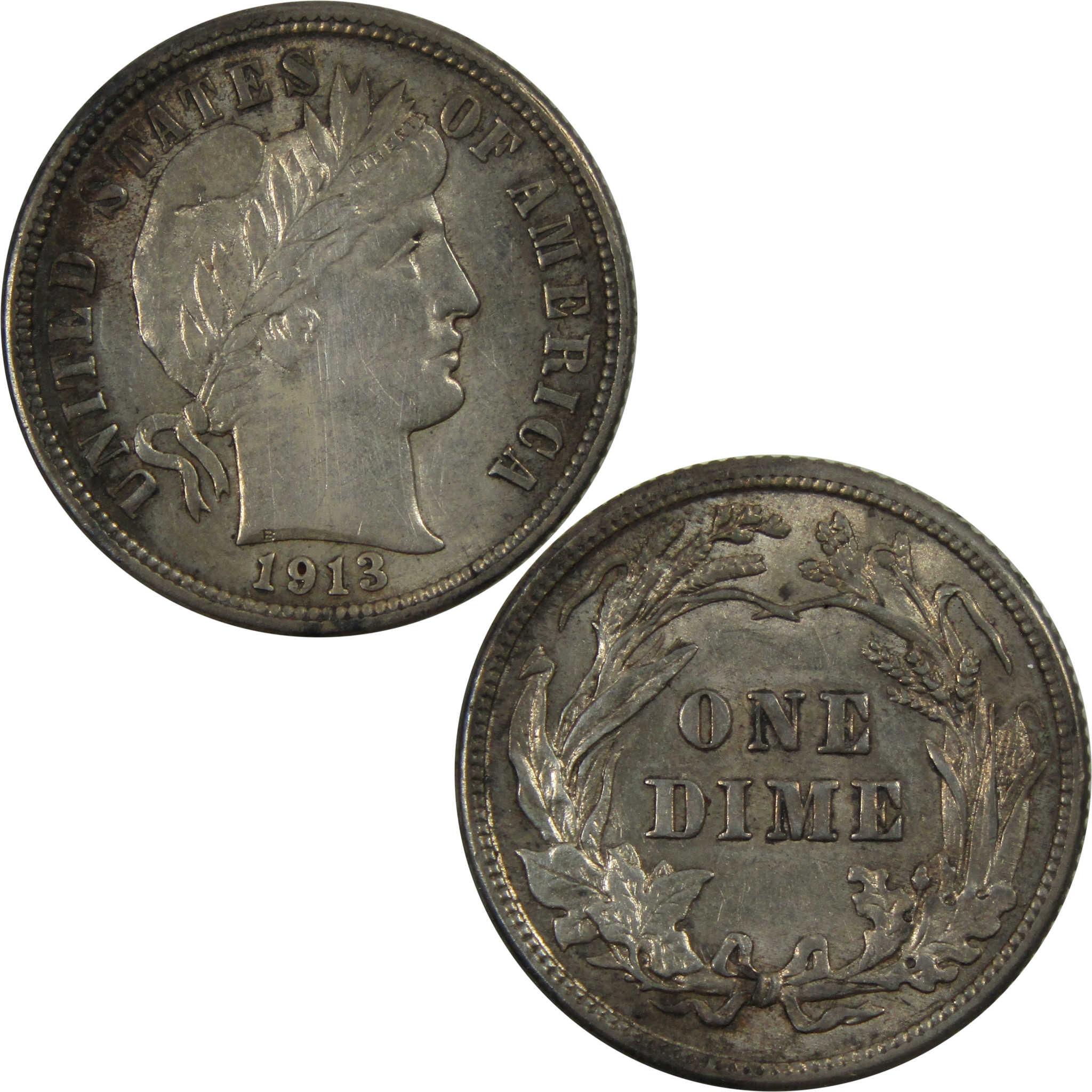 1913 Barber Dime AU About Uncirculated Details 90% Silver SKU:I4738