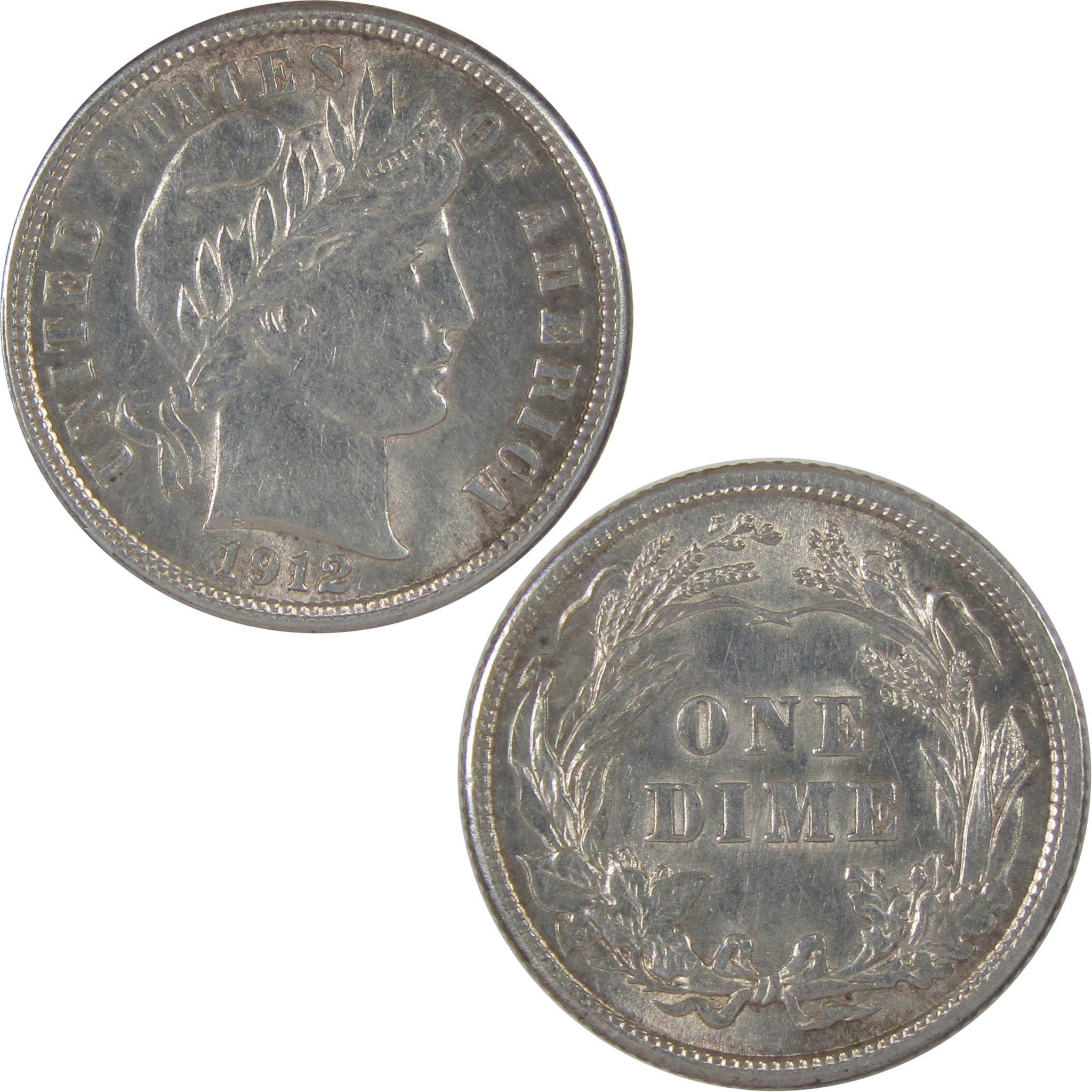 1912 Barber Dime AU About Uncirculated Silver 10c Coin SKU:I18734