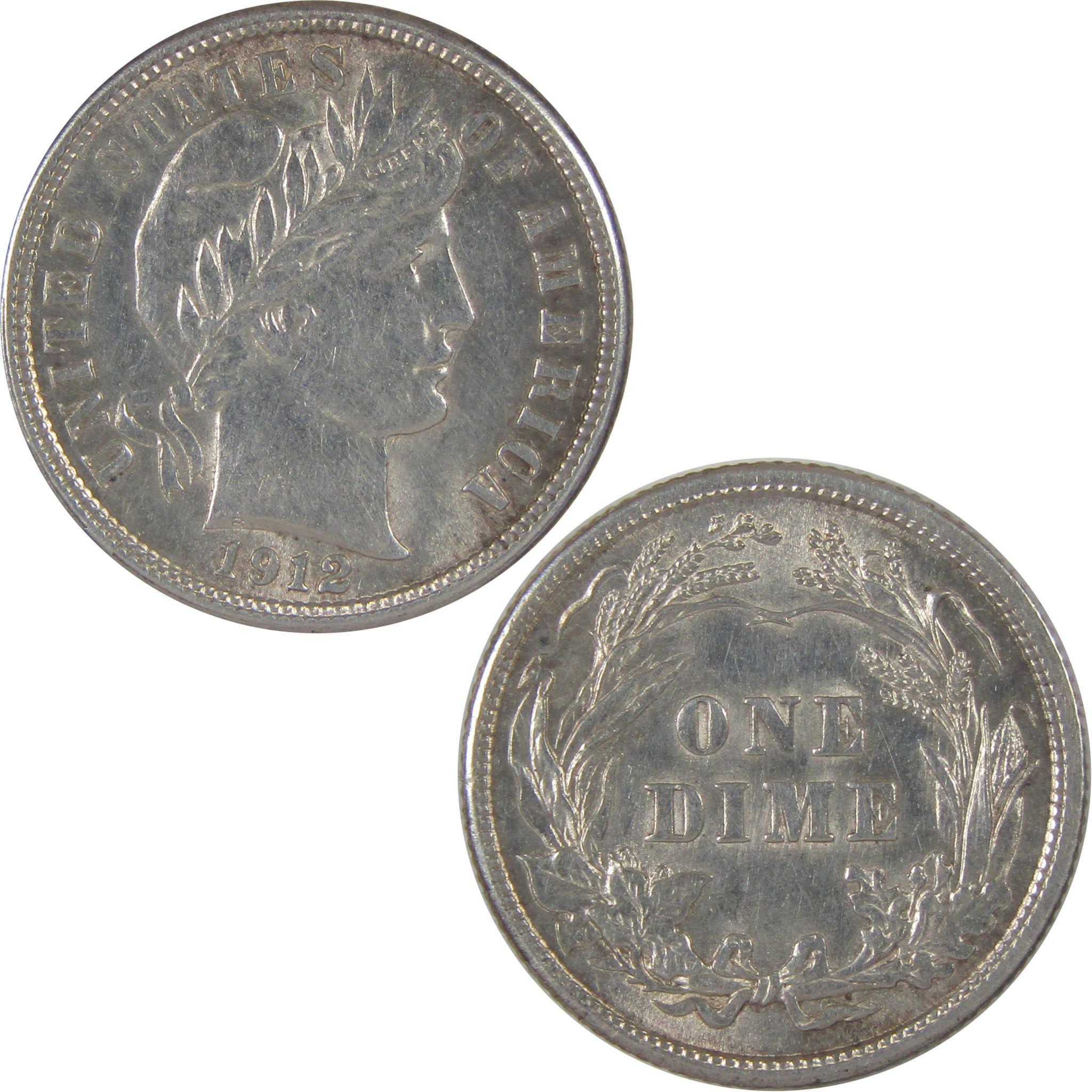1912 Barber Dime AU About Uncirculated Silver 10c Coin SKU:I18734