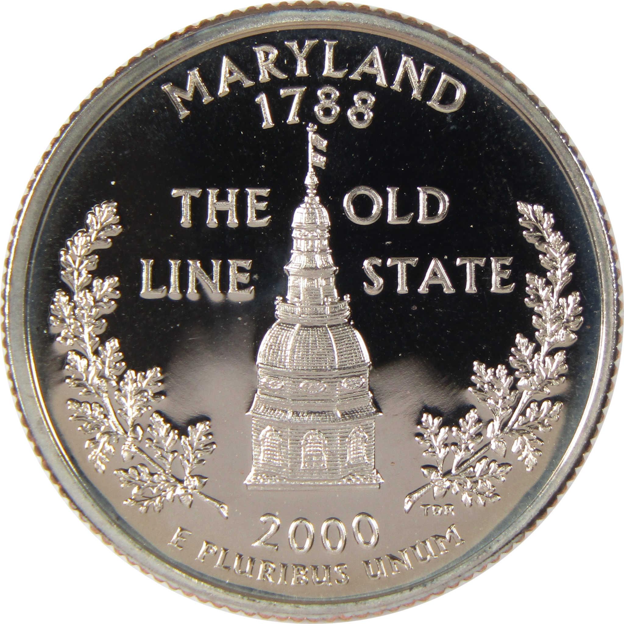 Maryland 2000 state quarter collectible coin with statehouse dome and laurel branches