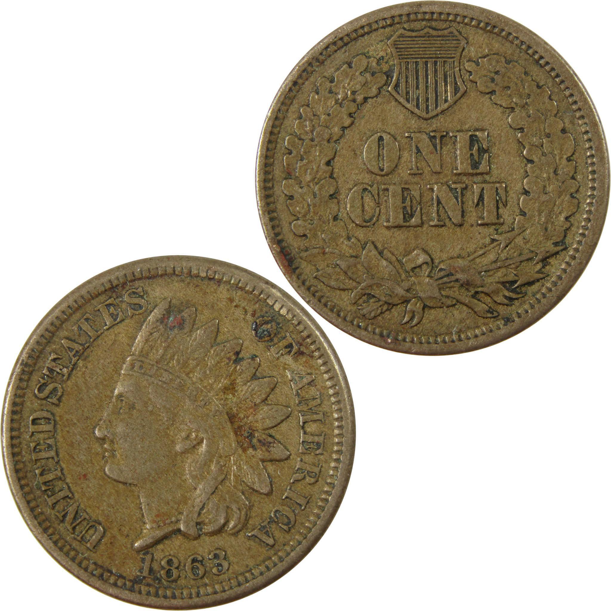 1863 Indian Head Cent XF EF Extremely Fine Penny 1c Coin SKU:CP1227