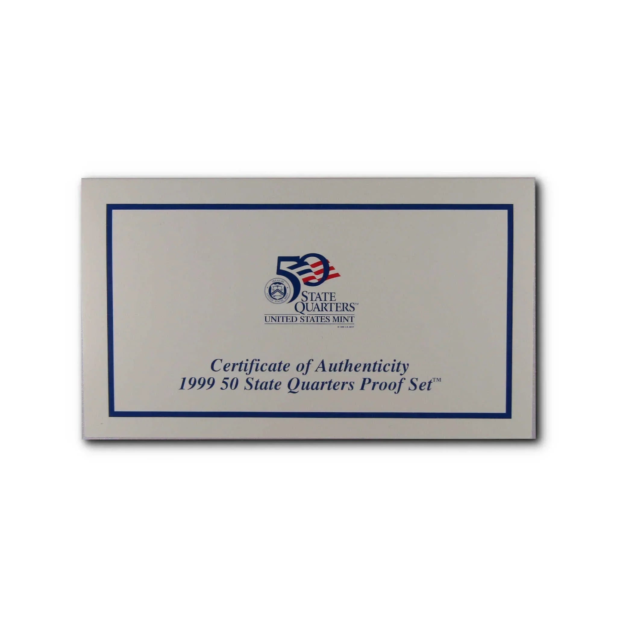 Certificate of authenticity for 1999 50 State Quarters Proof Set, US Mint collectible