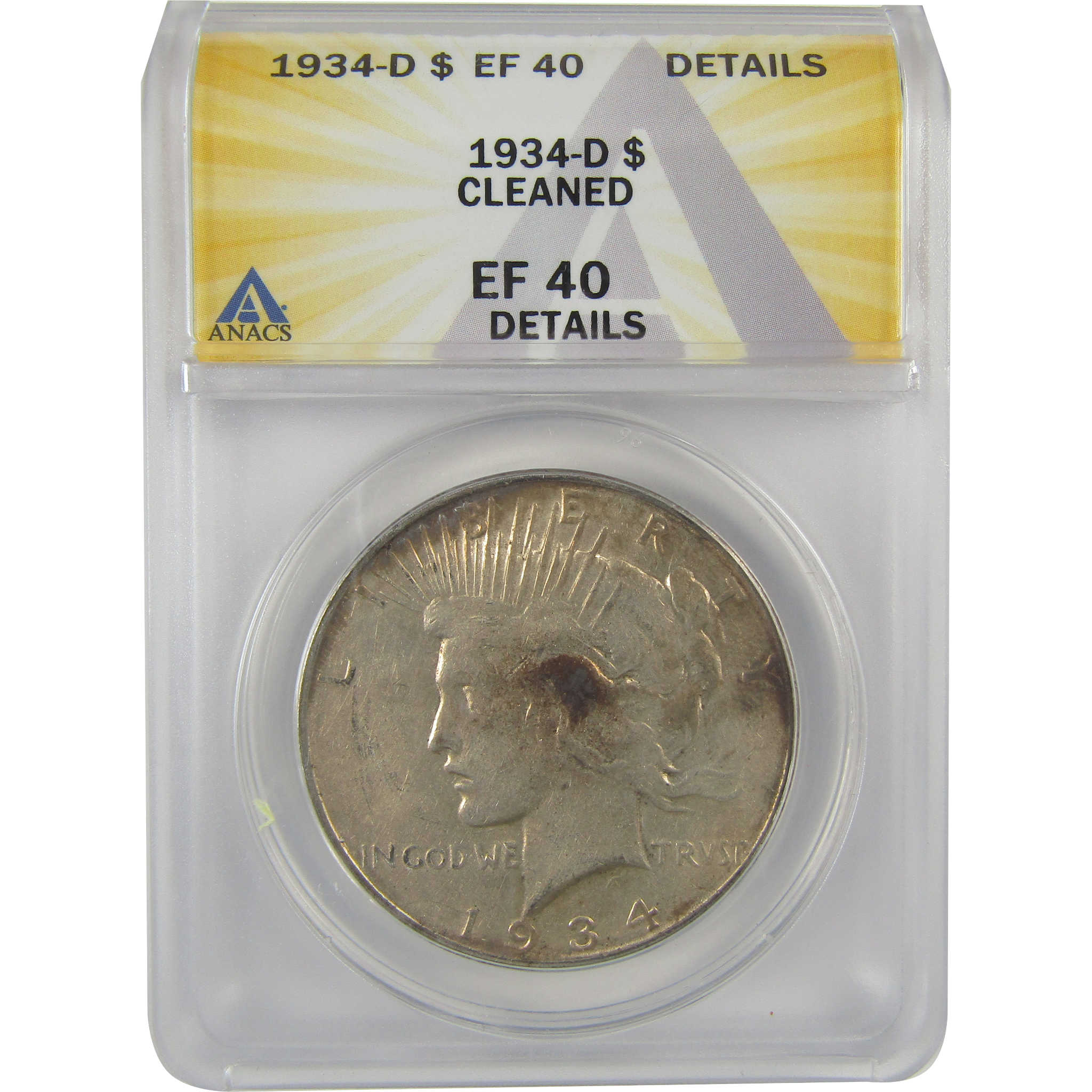 1934 D Peace Dollar EF 40 Details ANACS Silver $1 Coin SKU:I21559