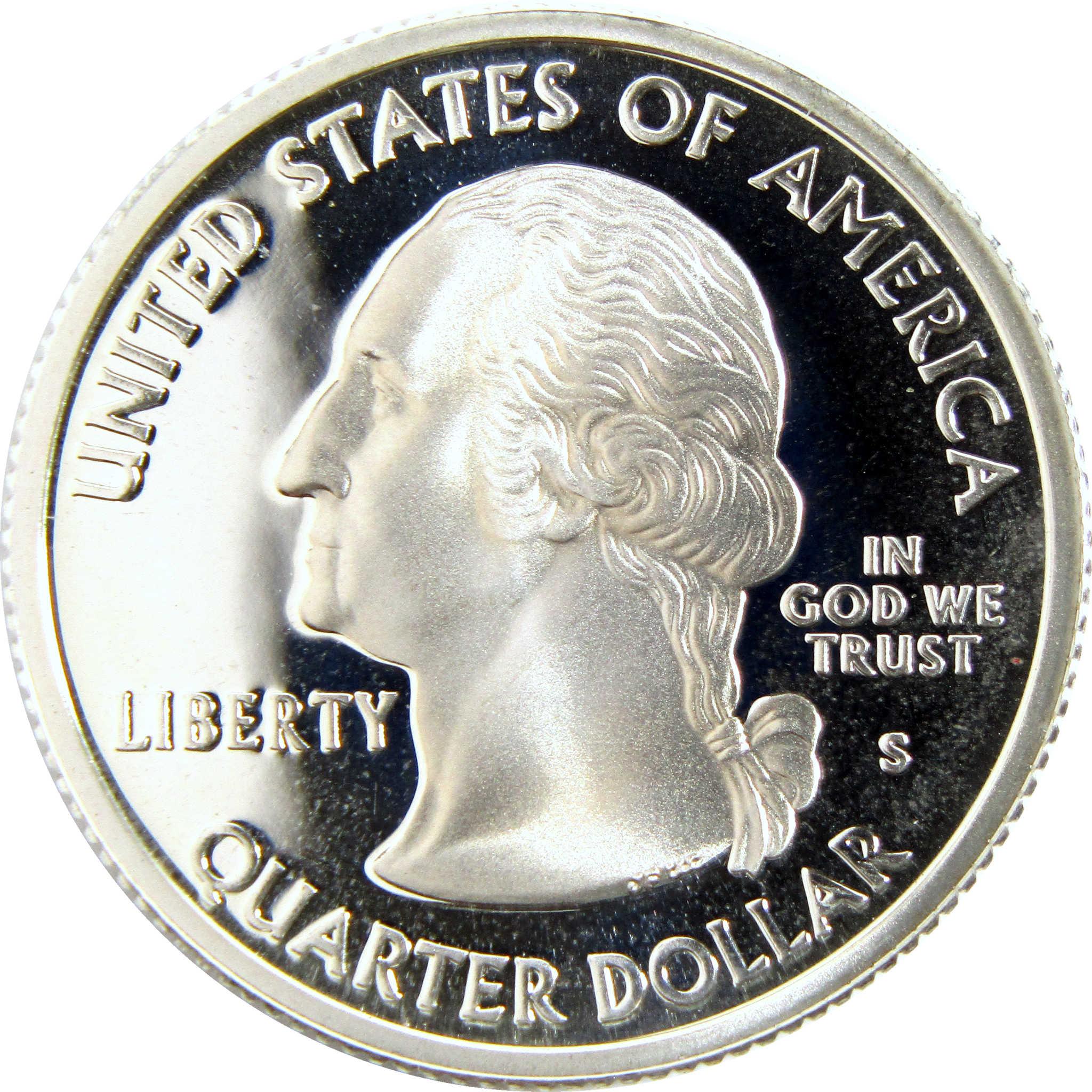 Proof American quarter dollar coin obverse with Washington profile, collectible currency