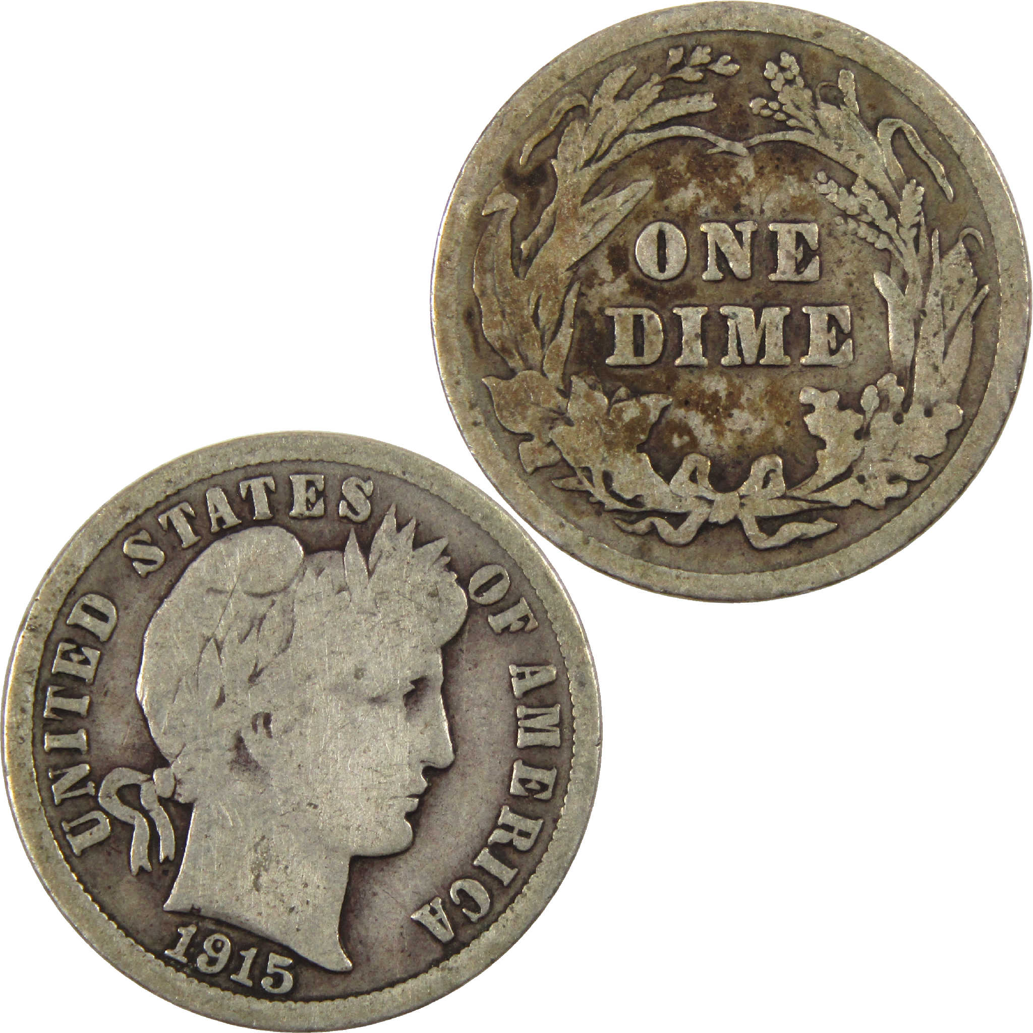 1915 Barber Dime Circulated Silver 10c Coin Collectible