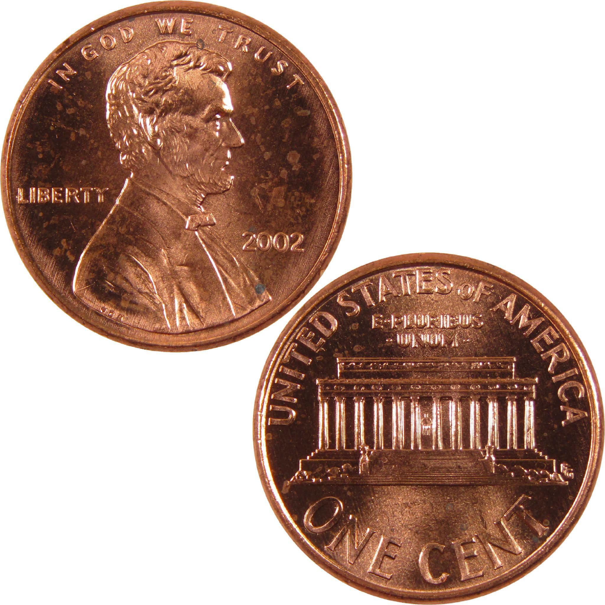 2002 Lincoln penny showing obverse and reverse collectible US one cent coin