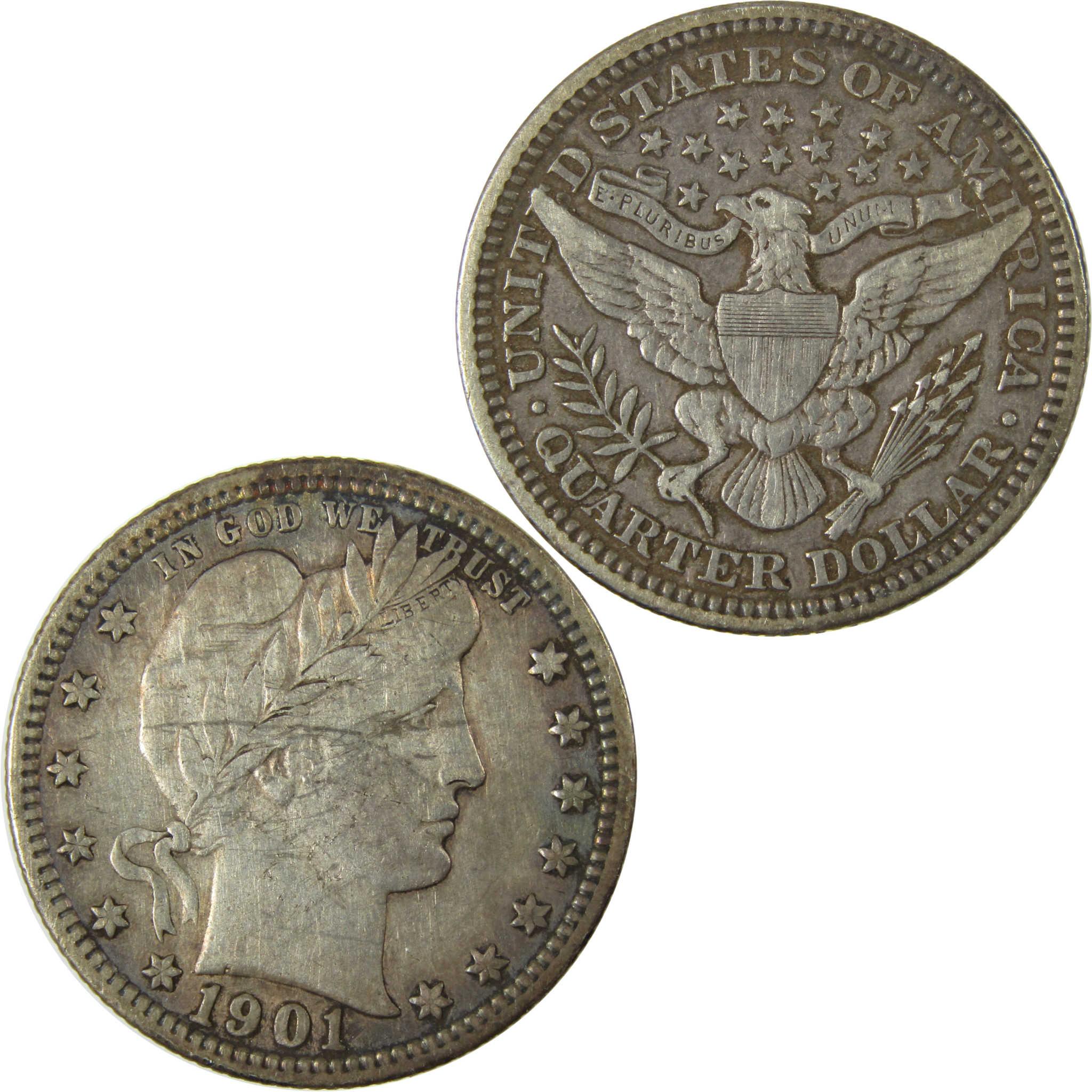 1901 Barber Silver Quarter VF Very Fine 25c Coin SKU:CP893