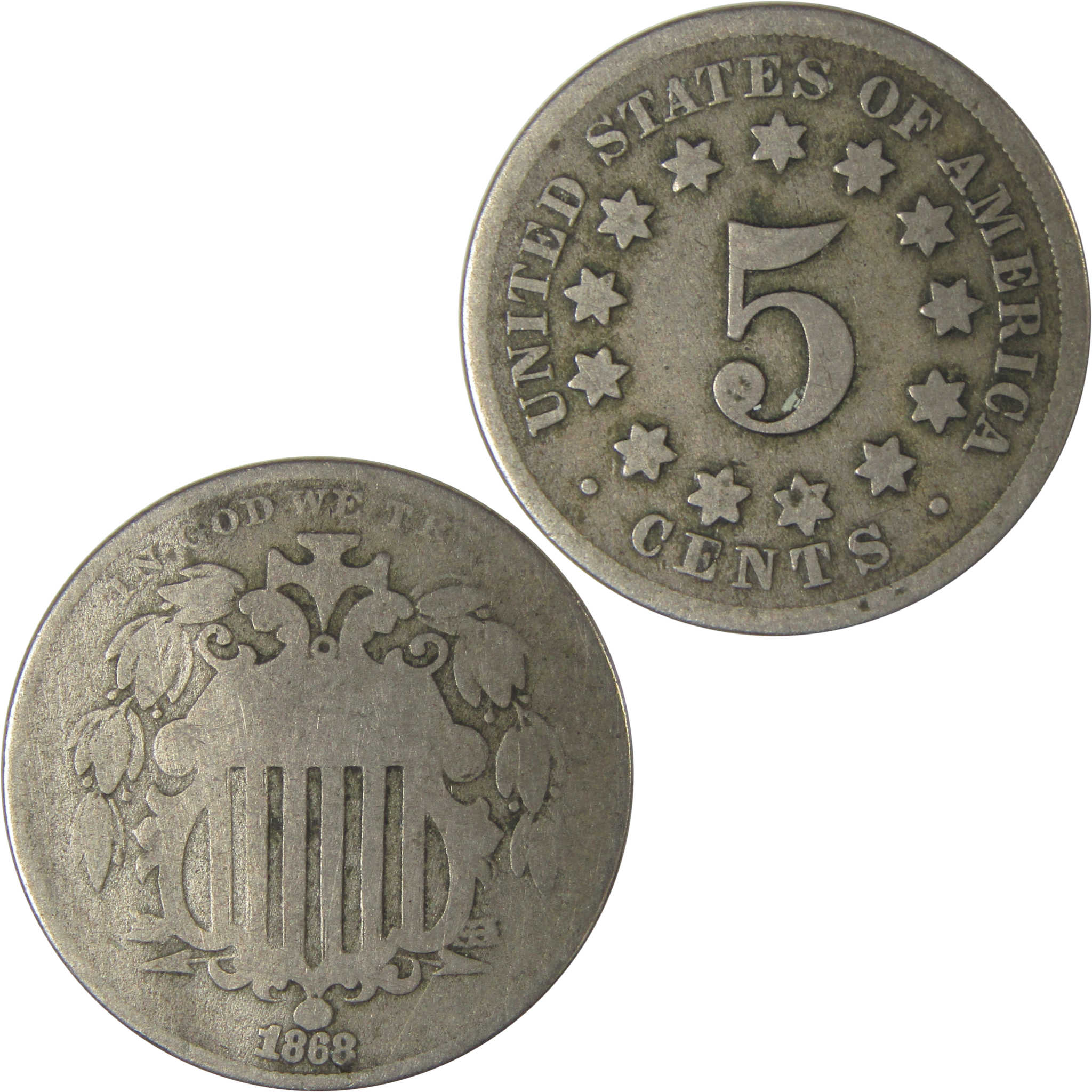 1868 Shield Nickel G Good Details 5c Coin SKU:I22534