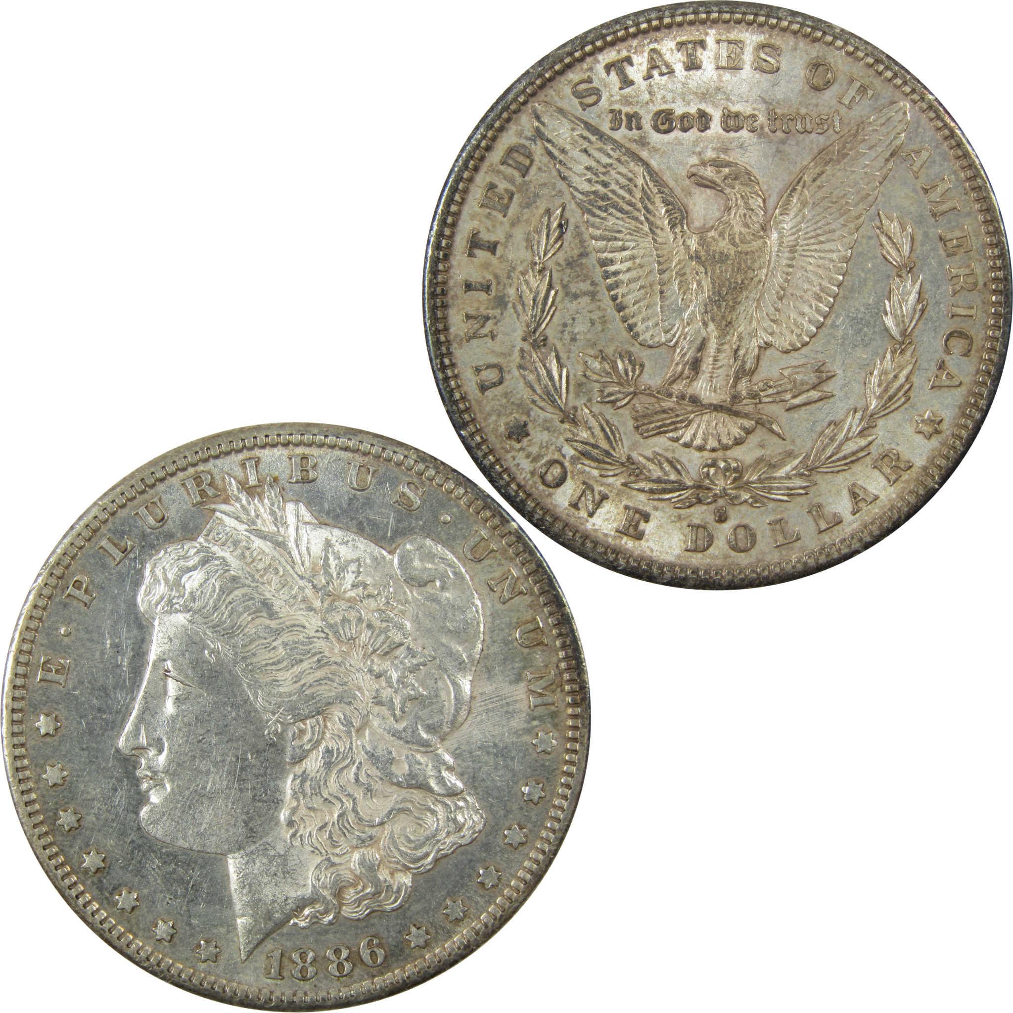 1886 S Morgan Silver Dollar AU About Uncirculated $1 Coin SKU:CP1396 - Morgan coin - Morgan silver dollar - Morgan silver dollar for sale - Profile Coins & Collectibles