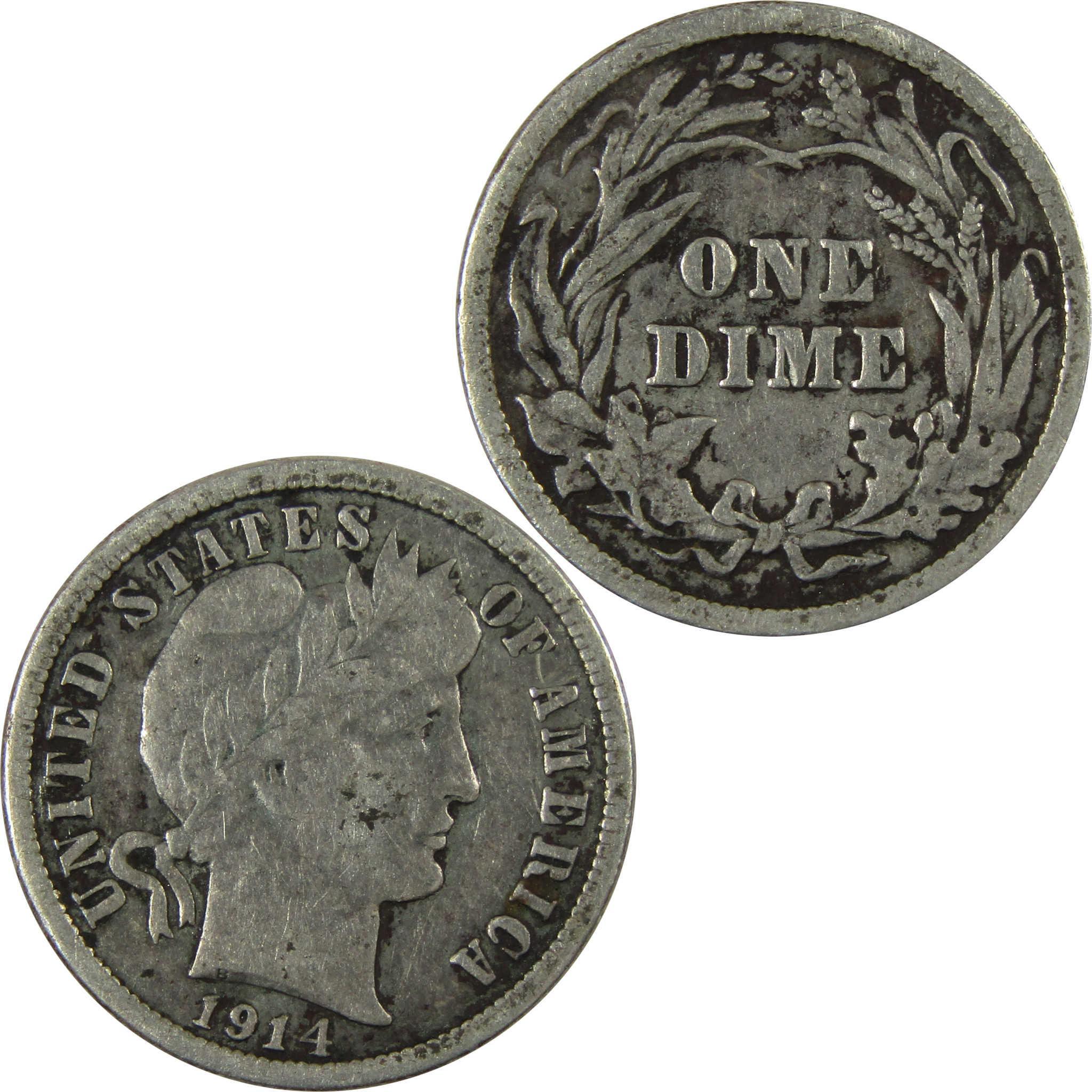 1914 Barber Silver Dime F Fine Details 10c Coin Collectible SKU:CP1040