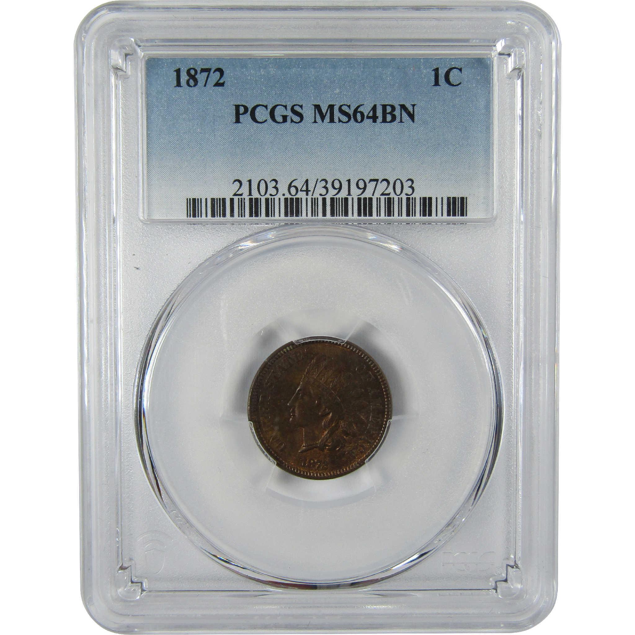 1872 Indian Head Cent MS 64 BN PCGS Penny Uncirculated 1c Coin