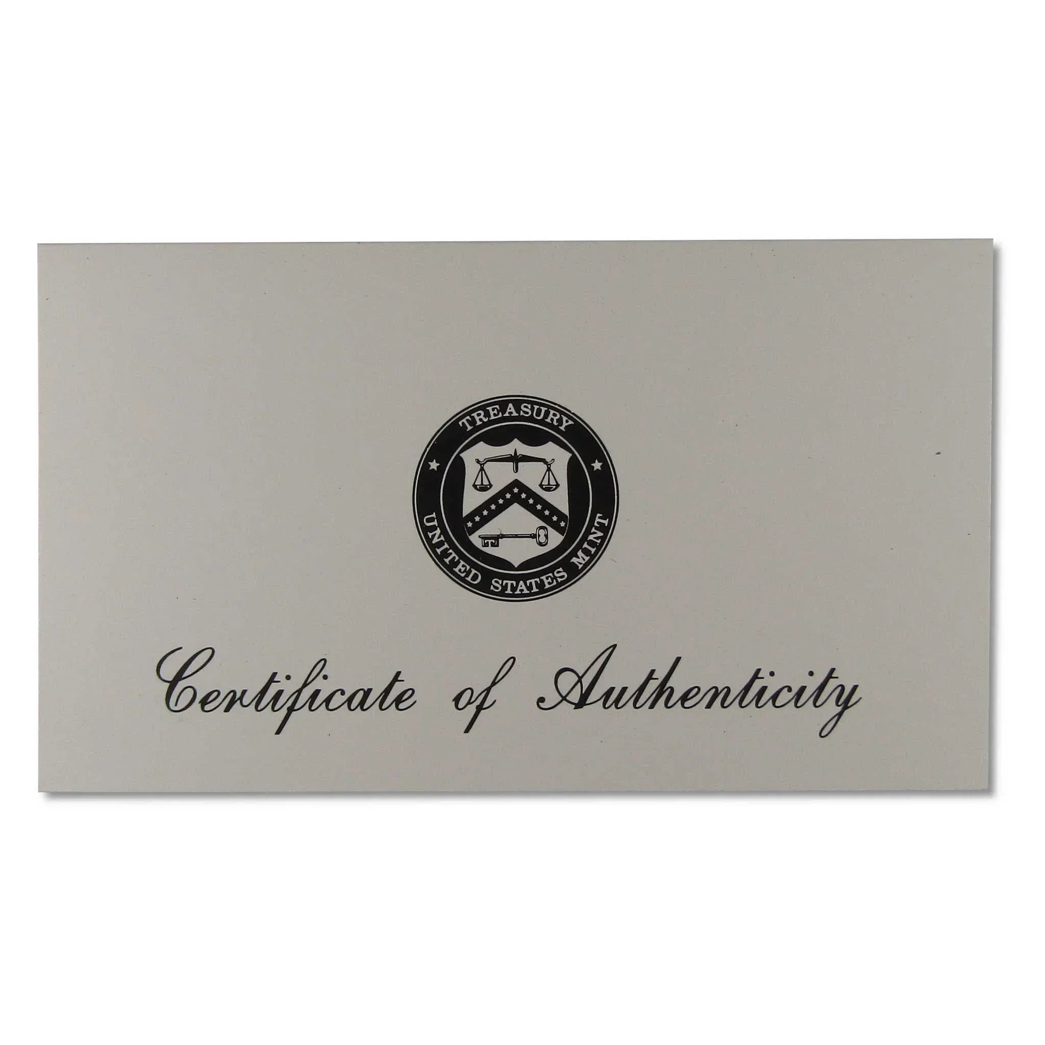 United States Mint Certificate of Authenticity card for collectible coins