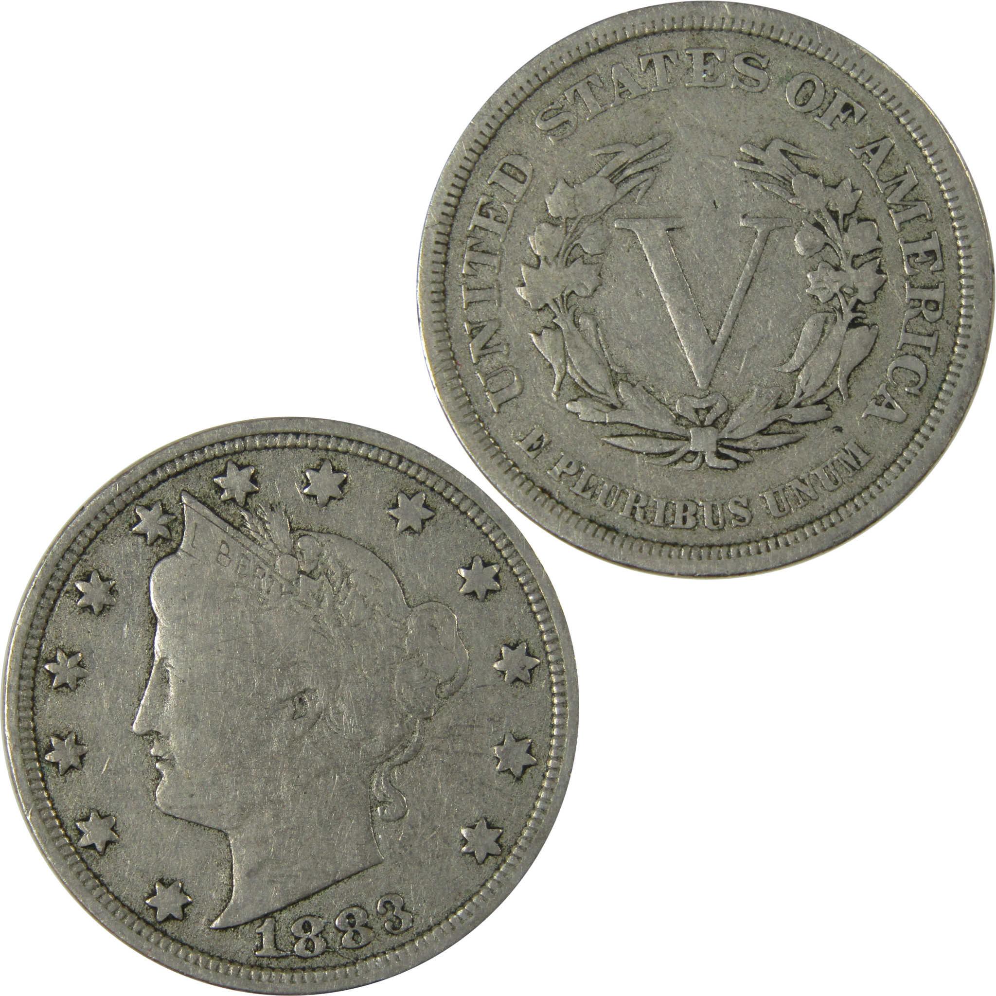 1883 No Cents Liberty Head V Nickel F Fine 5c Coin SKU:I26516