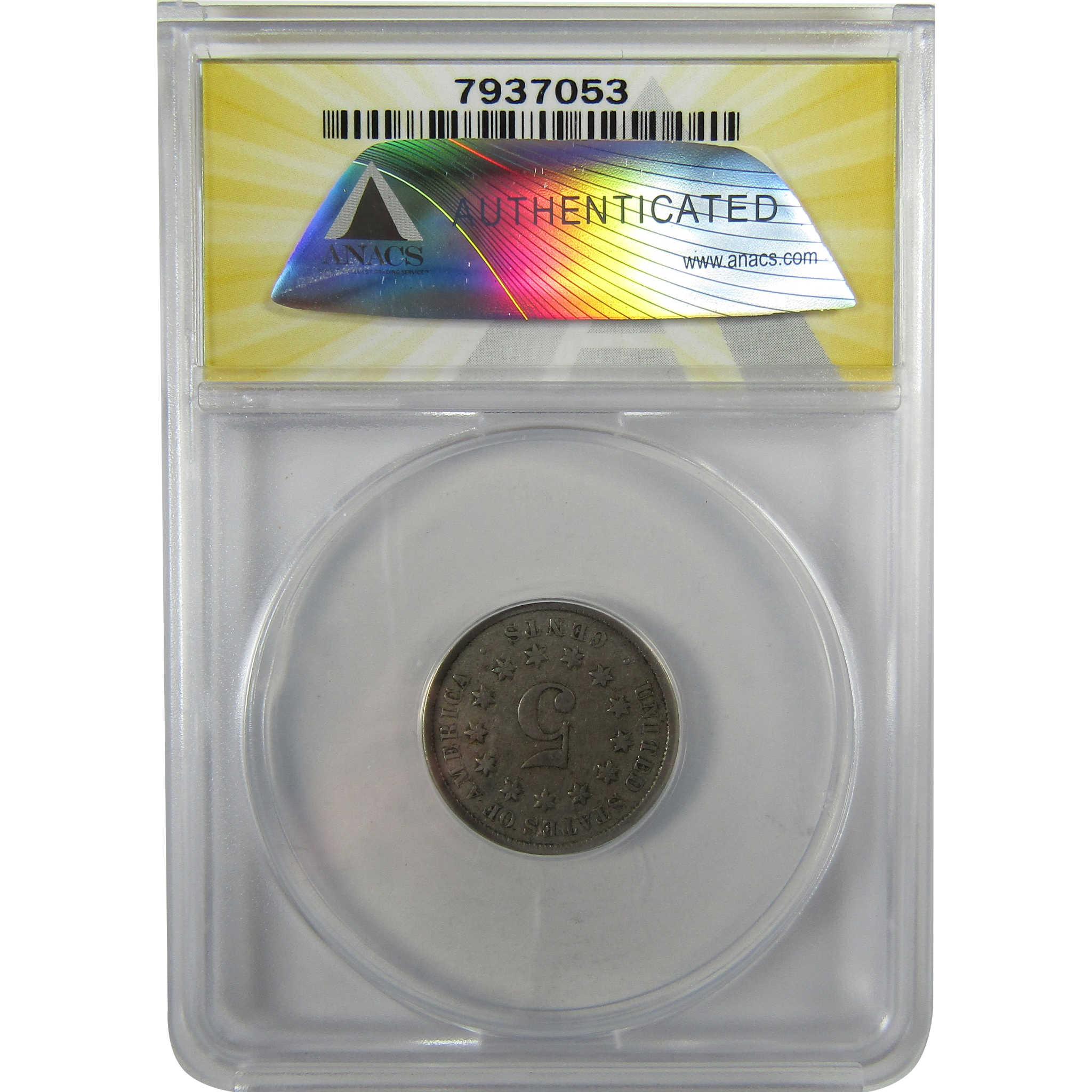 1874 Shield Nickel F 15 ANACS 5c Coin Collectible SKU:I28037
