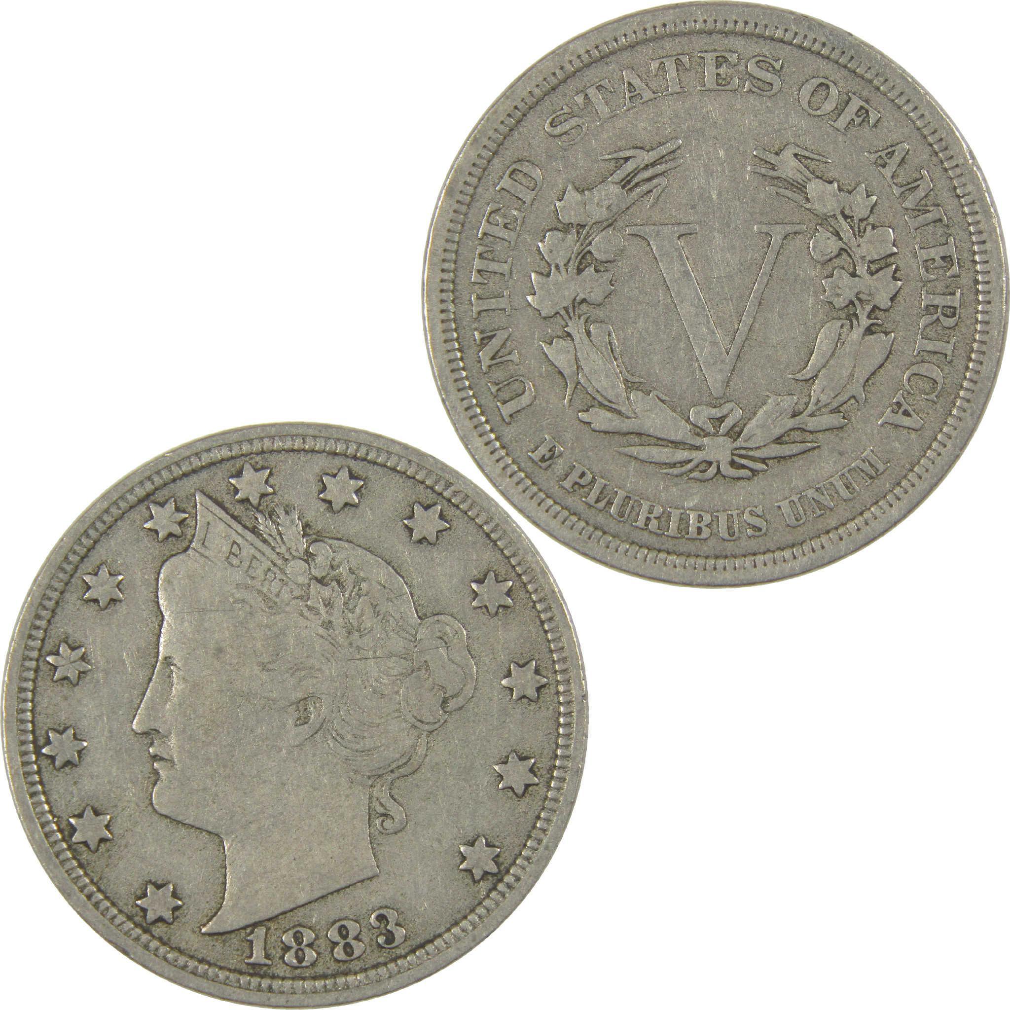 1883 No Cents Liberty Head V Nickel F Fine 5c Coin