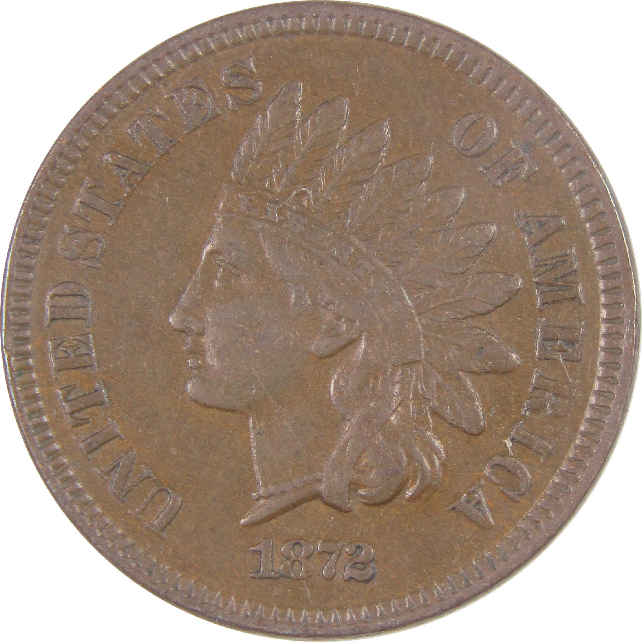 1872 Indian Head Cent XF EF Extremely Fine Penny 1c Coin SKU:I16987