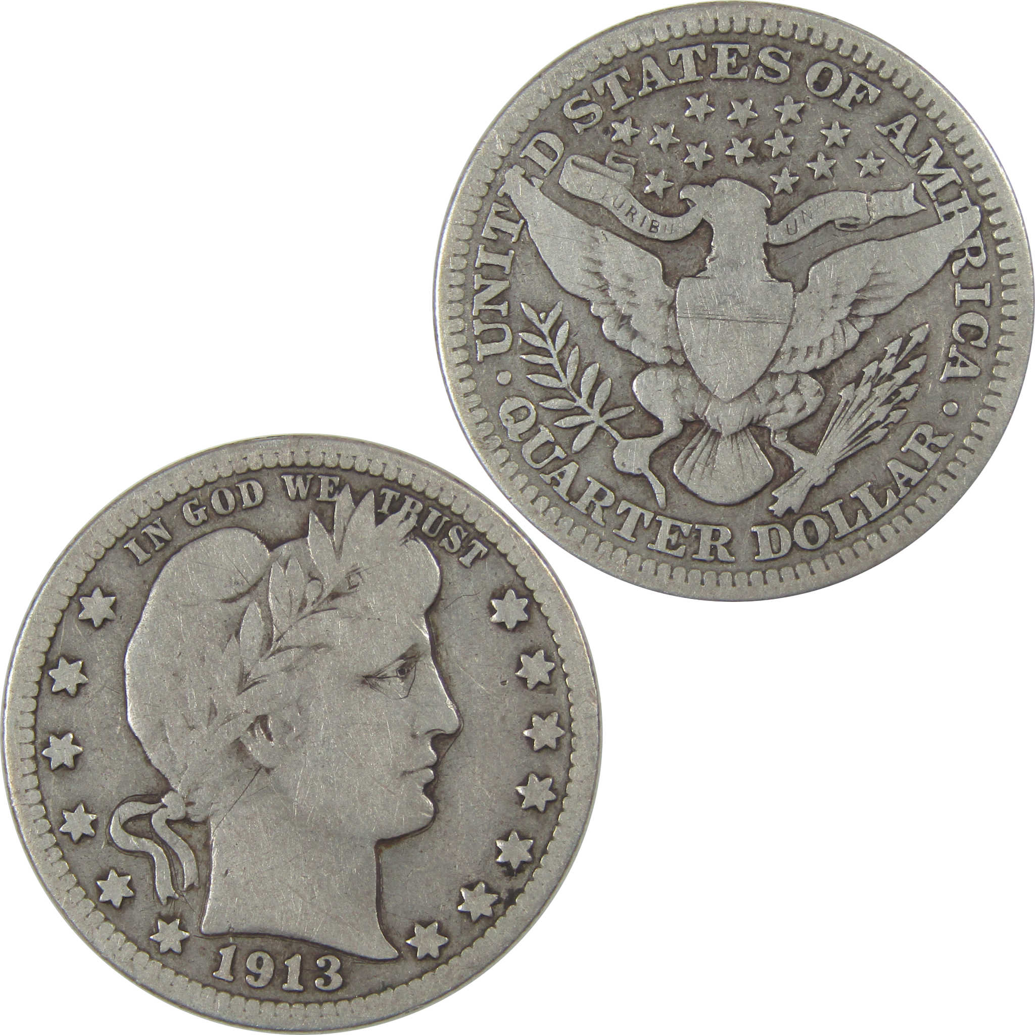 1913 Barber Quarter VG Very Good Silver 25c Coin SKU:I23172