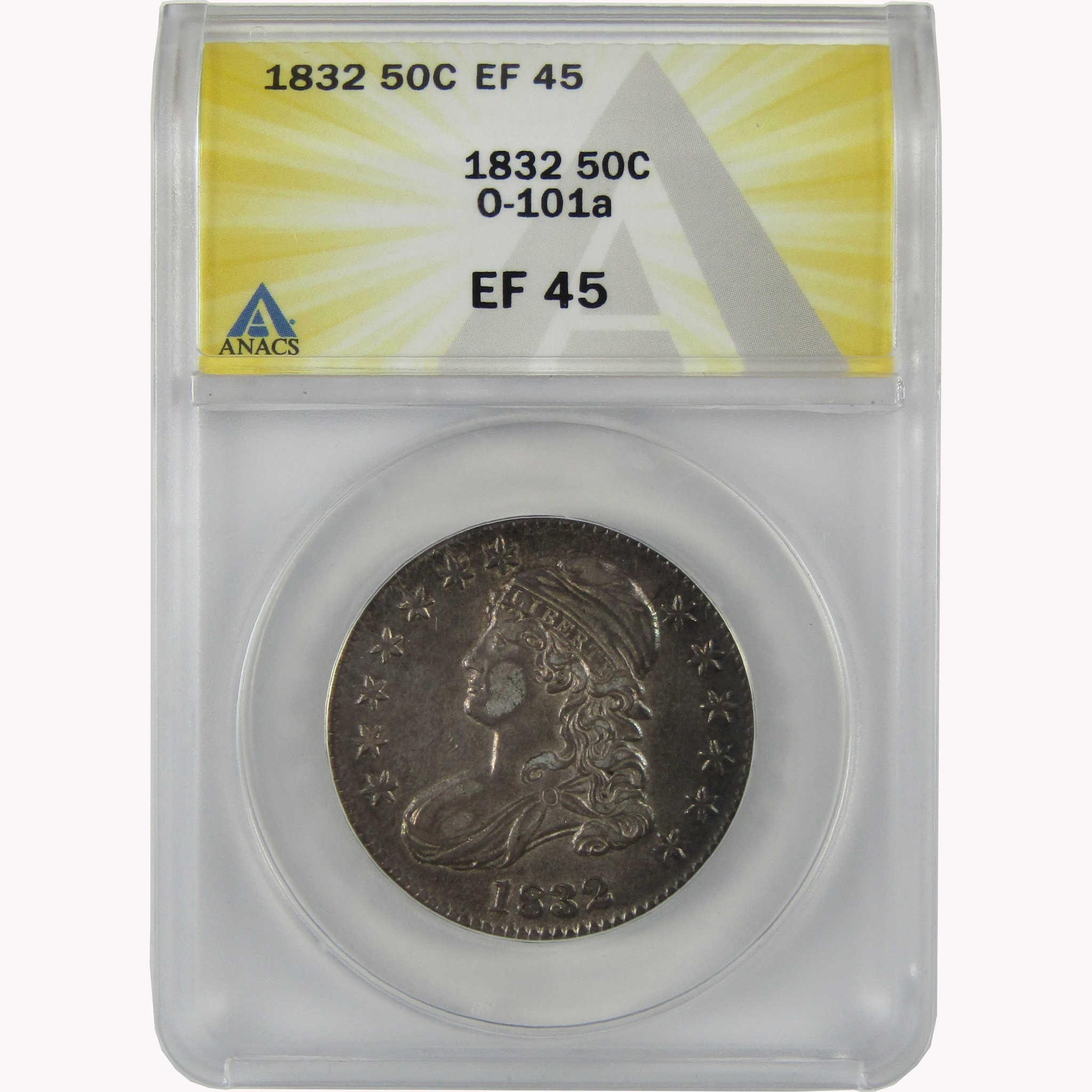 1832 Large Letters O-101a Capped Bust Silver Half Dollar EF 45 ANACS