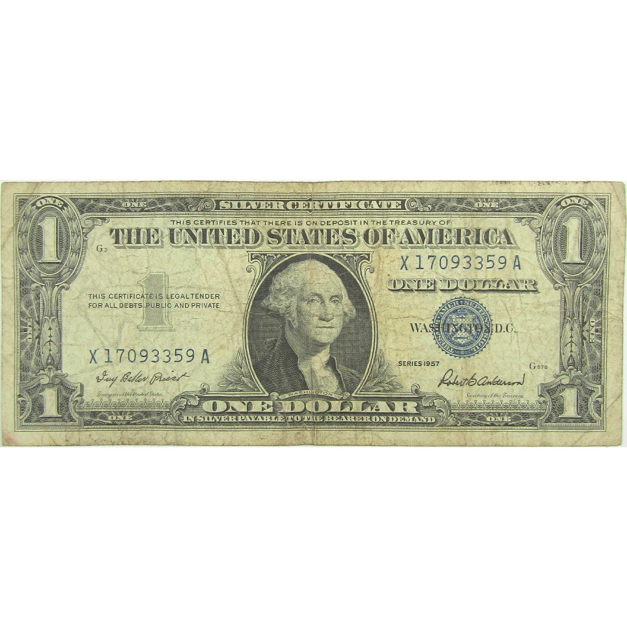 1957 $1 Small Size Silver Certificate Note Circulated Currency